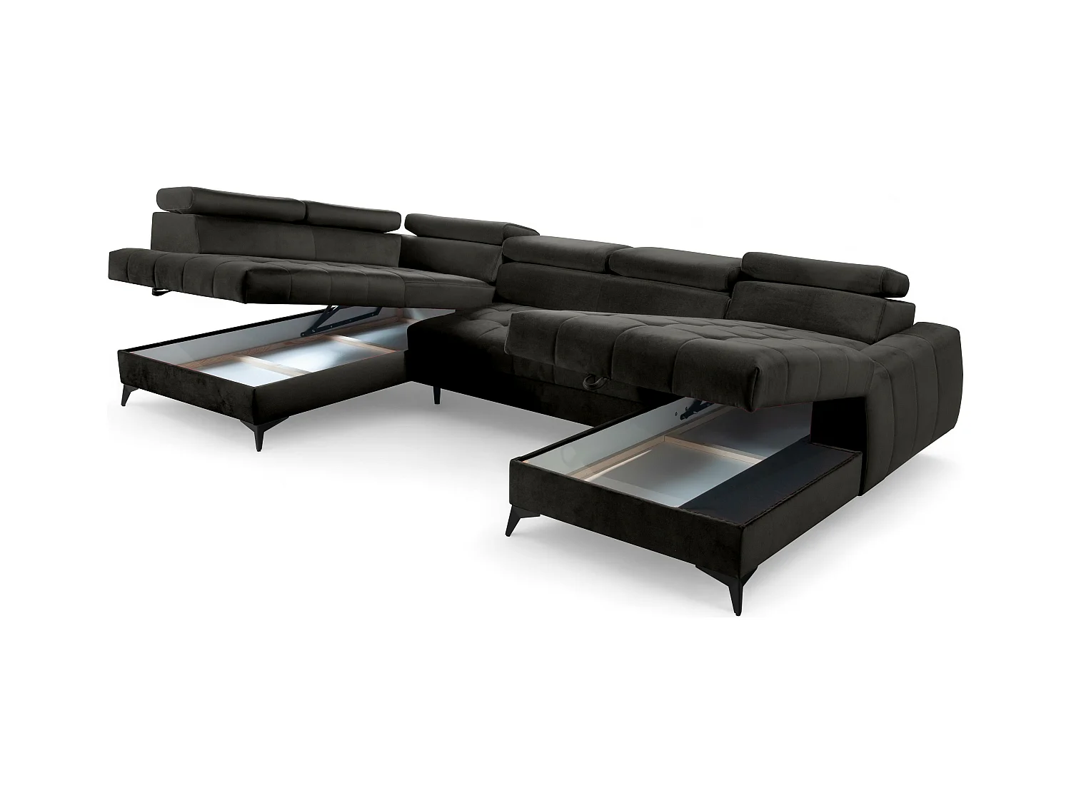 AX LIVING Schwarze Eckcouch mit Schlaffunktion Arkucio U 345cm Breite R