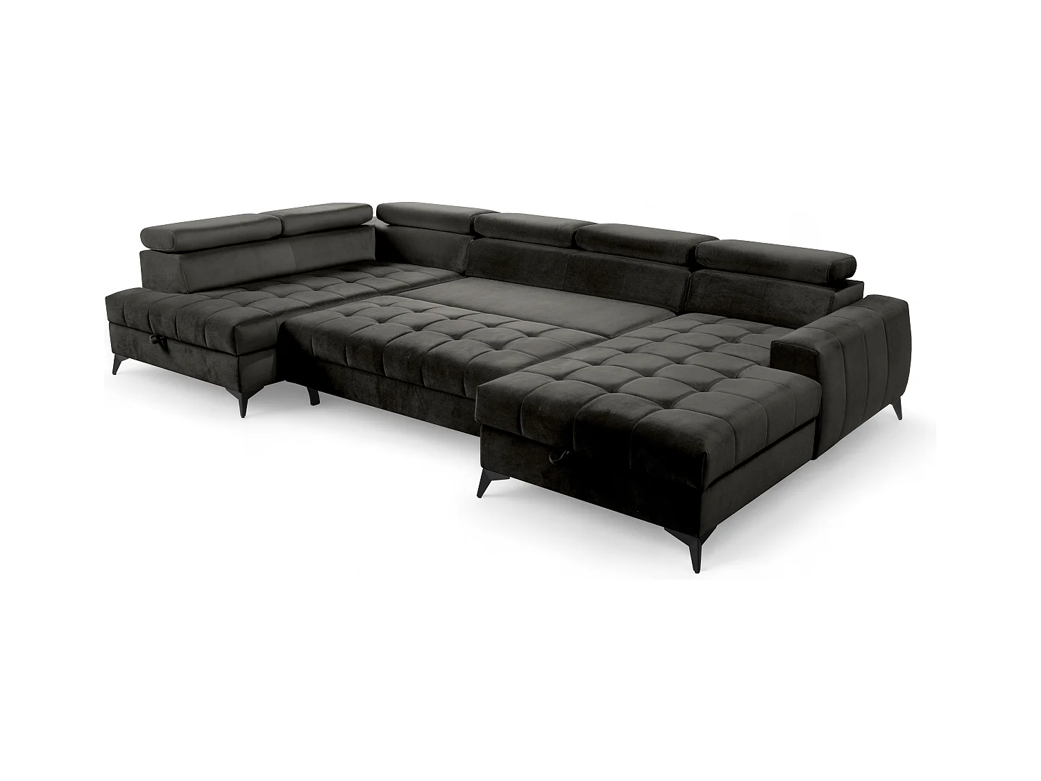 AX LIVING Schwarze Eckcouch mit Schlaffunktion Arkucio U 345cm Breite R