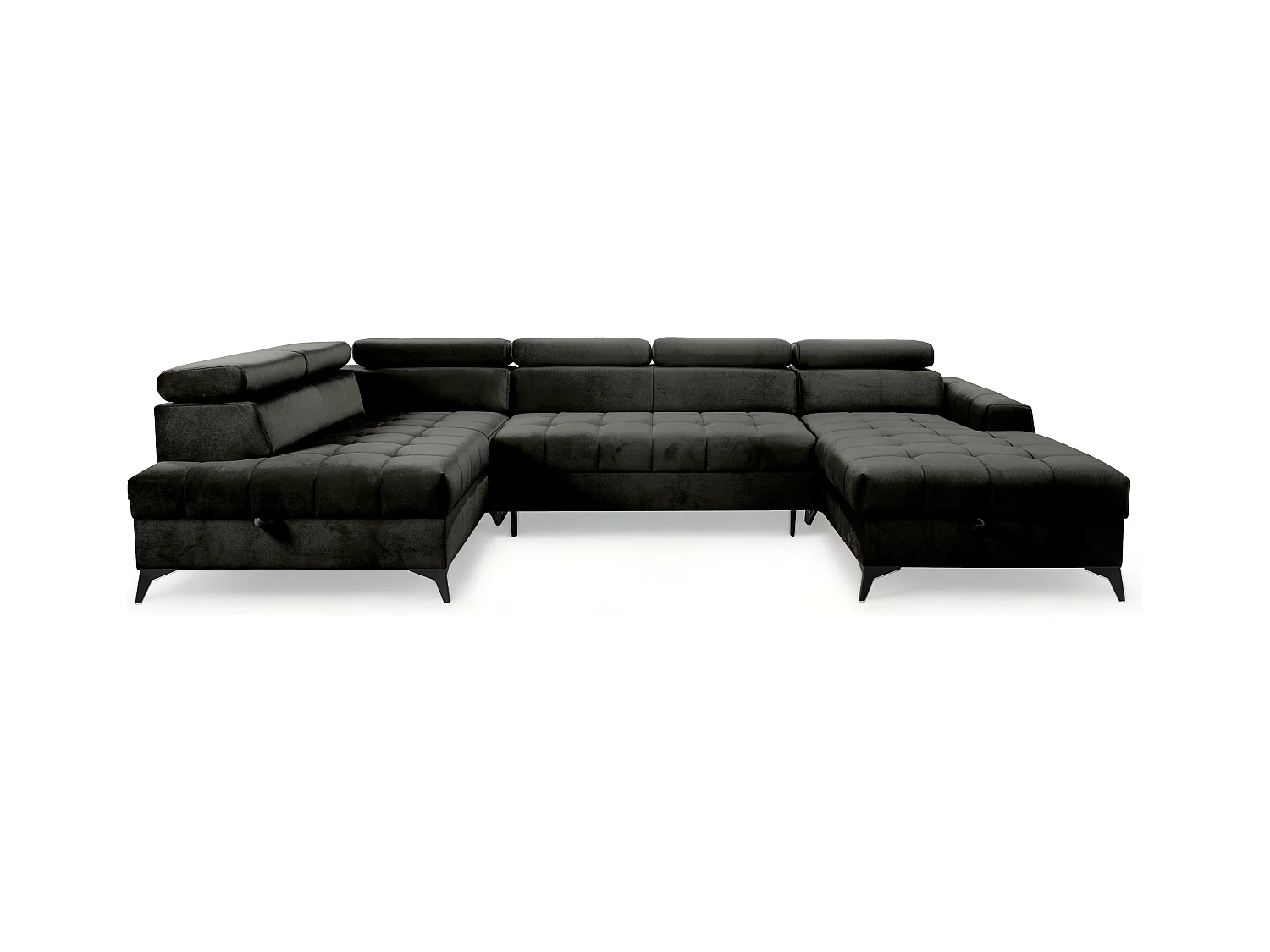 AX LIVING Schwarze Eckcouch mit Schlaffunktion Arkucio U 345cm Breite R