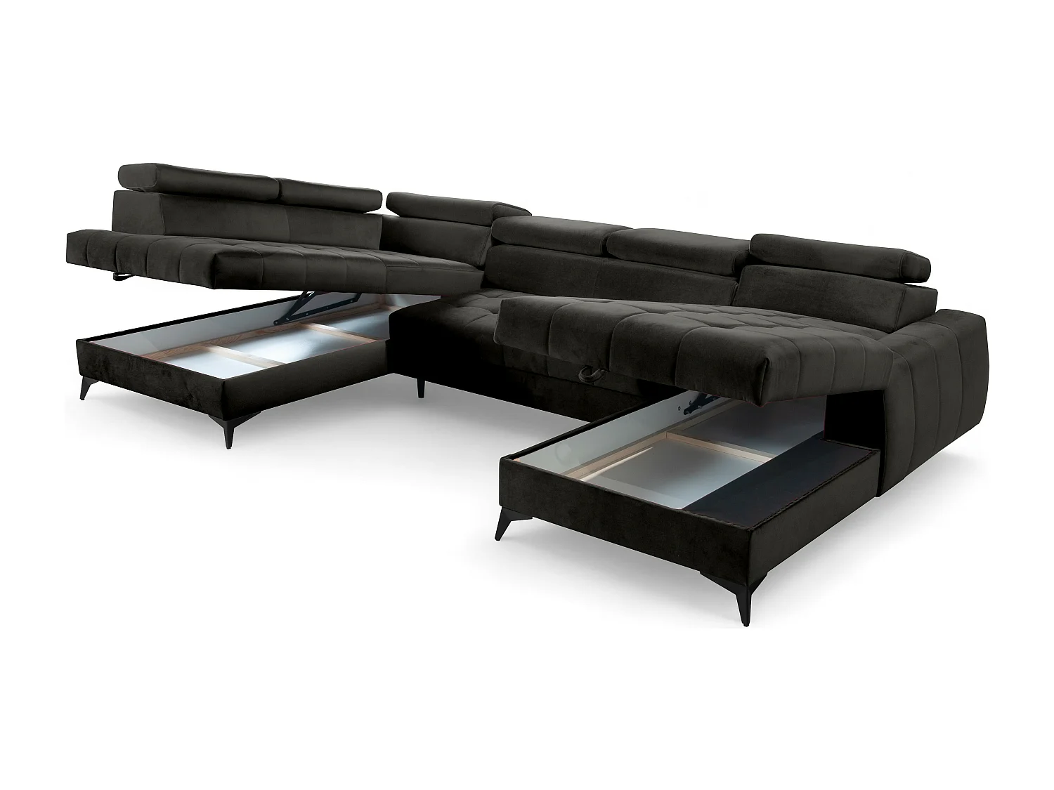 AX LIVING Schwarze Eckcouch mit Schlaffunktion Arkucio U 345cm Breite R