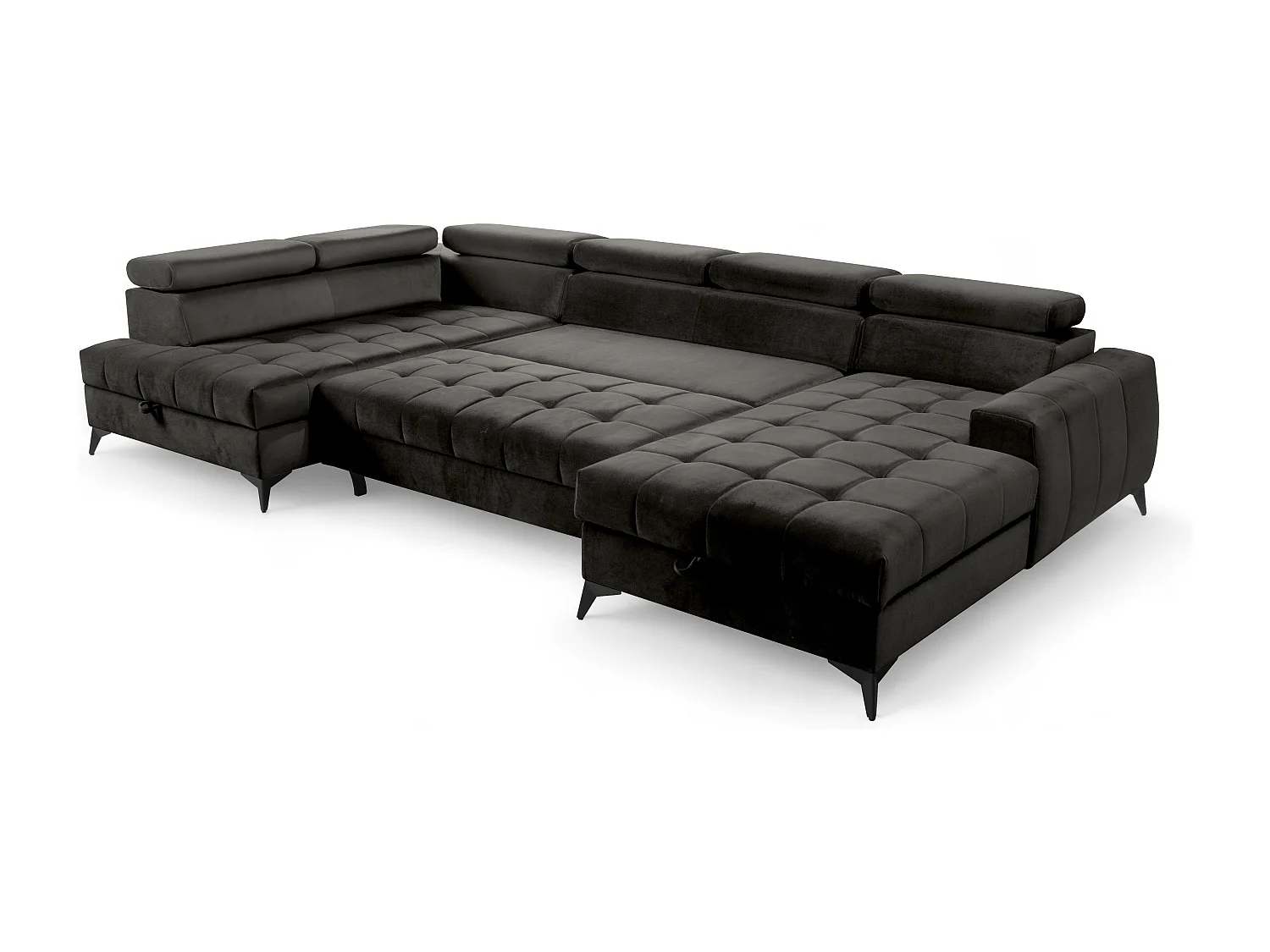 AX LIVING Schwarze Eckcouch mit Schlaffunktion Arkucio U 345cm Breite R