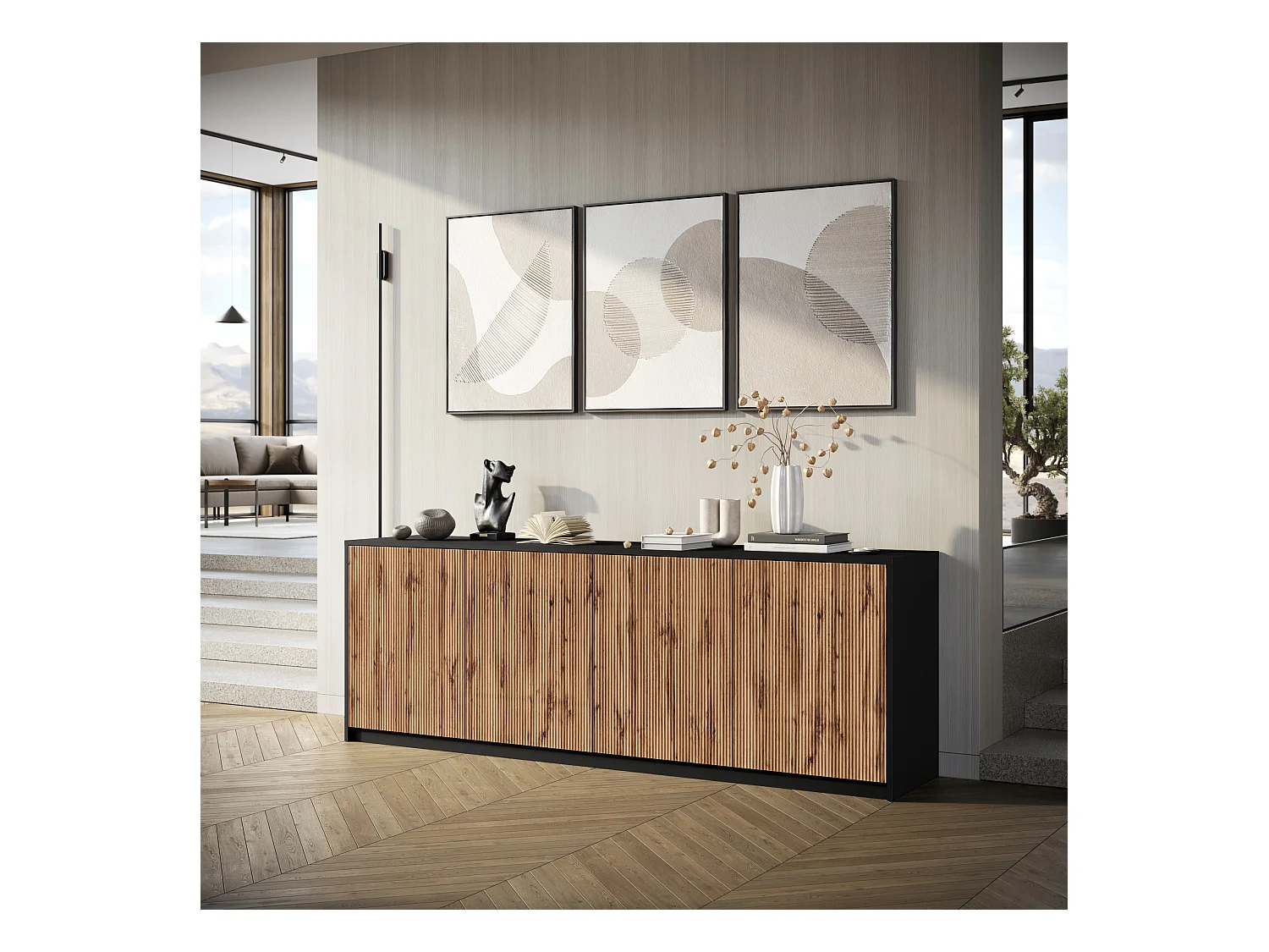 Buffet 4 portes BUDAPEST noir/chêne