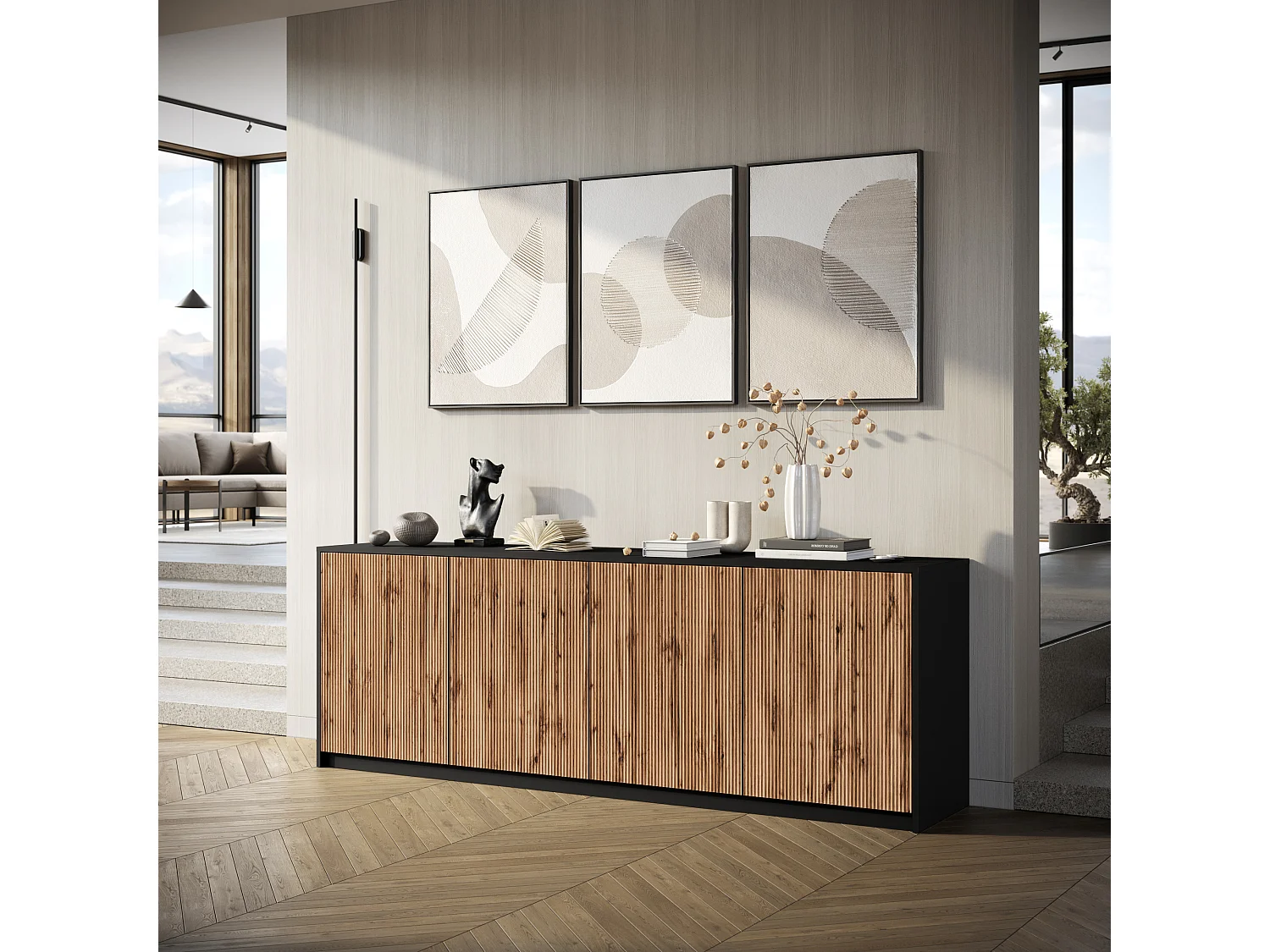 Buffet BUDAPEST com 4 portas preto/carvalho