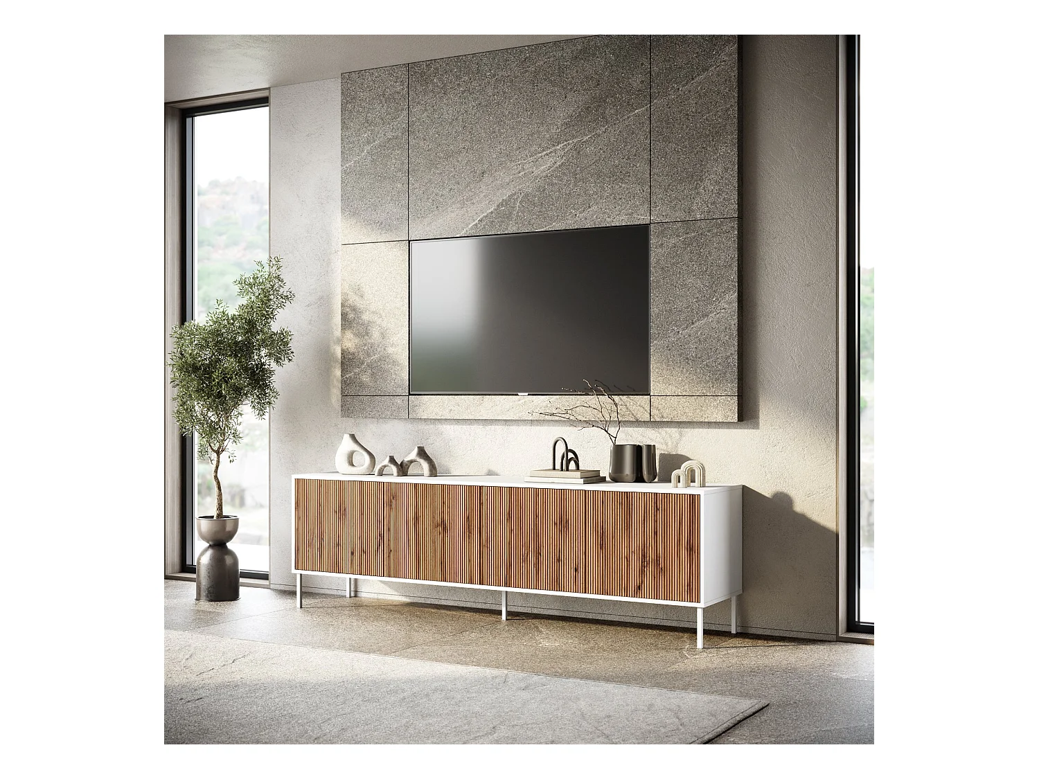 Buffet 4 portes BUDAPEST-S blanc/chêne