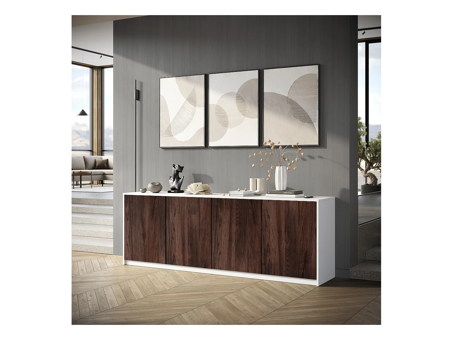 Buffet 4 portes BUDAPEST blanc/chêne Rio