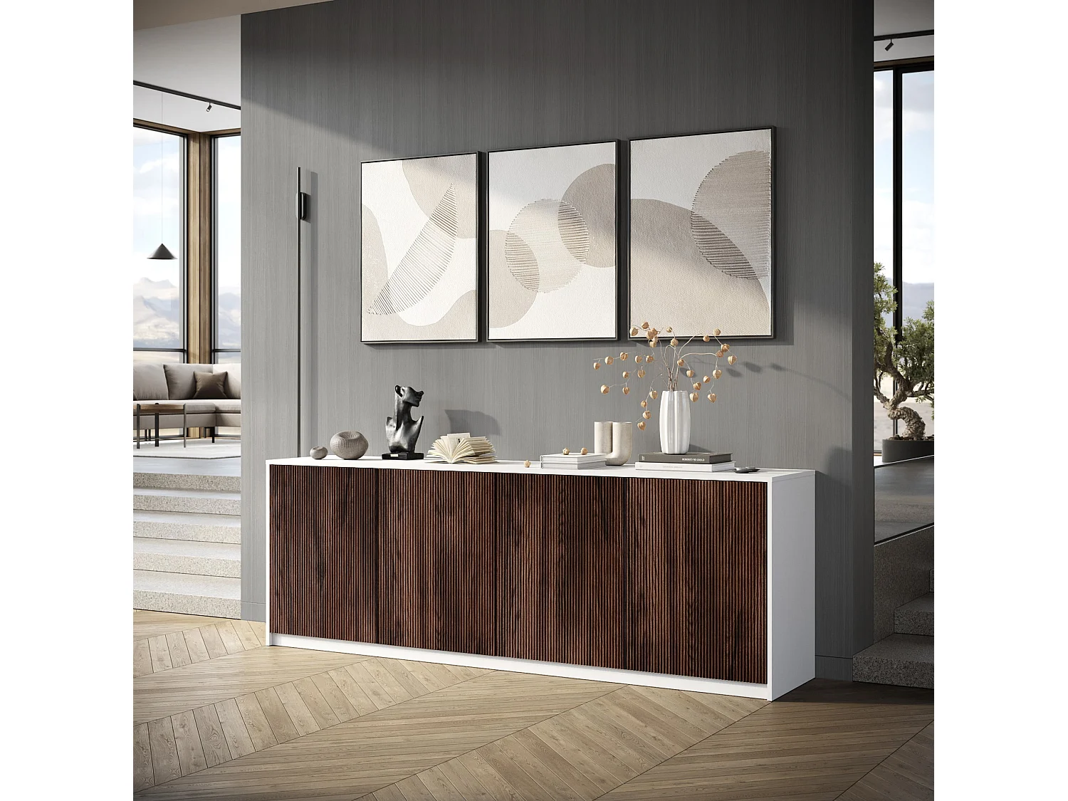 Buffet mit 4 Türen BUDAPEST weiß/Rio-Eiche