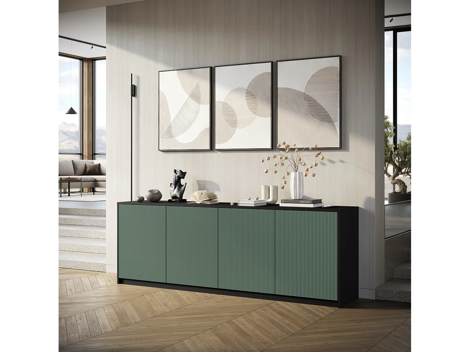 Buffet BUDAPEST com 4 portas preto/verde-sálvia