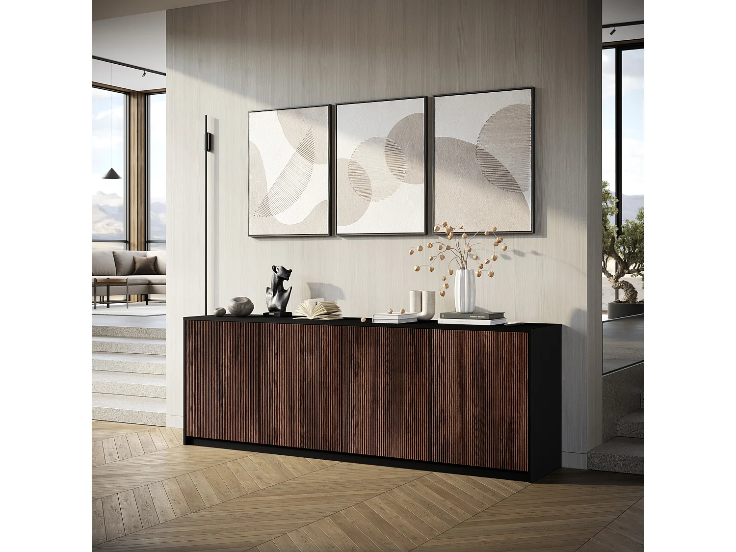 Buffet 4 portes BUDAPEST noir/chêne Rio