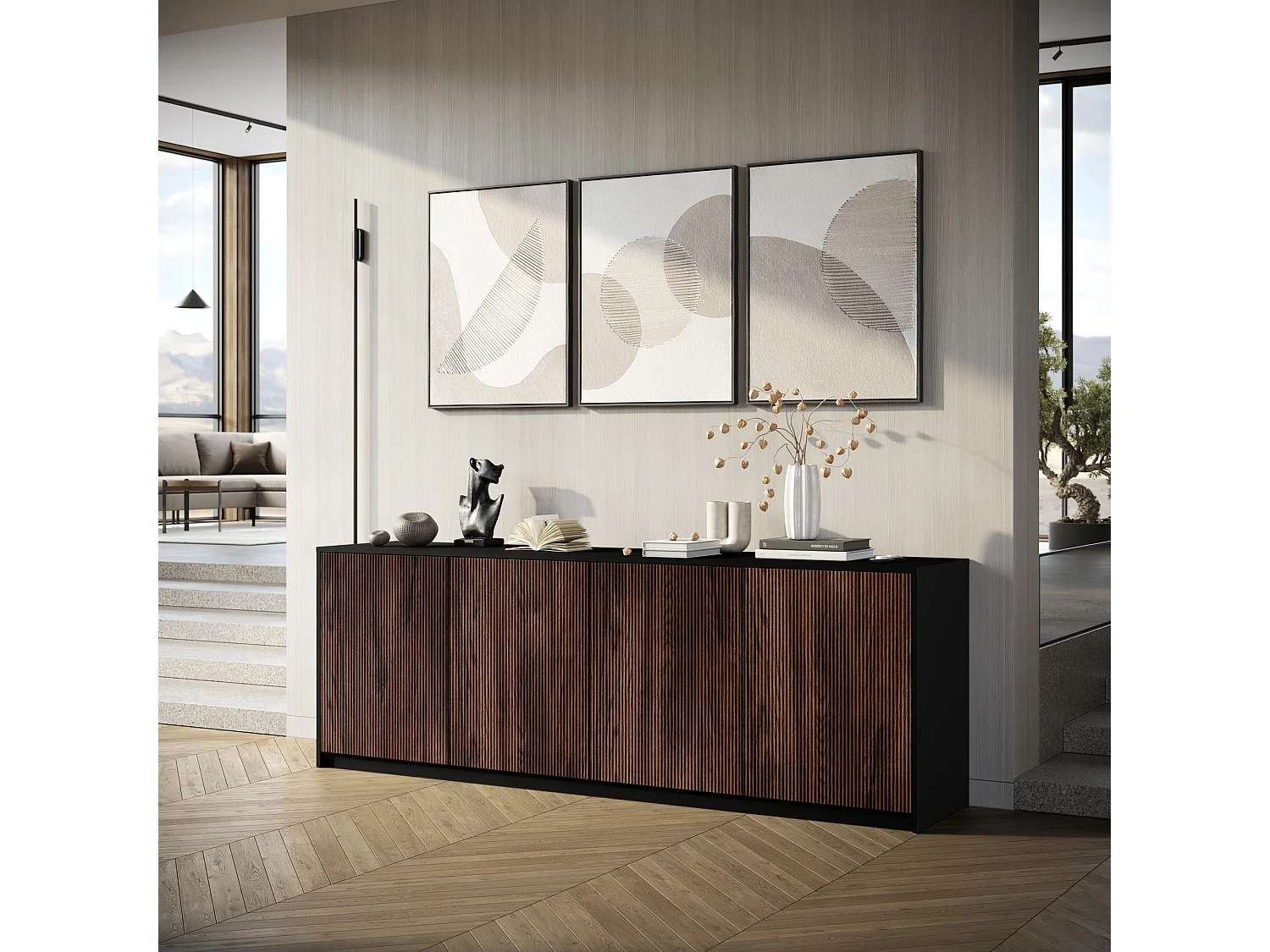 Buffet 4 portes BUDAPEST noir/chêne Rio