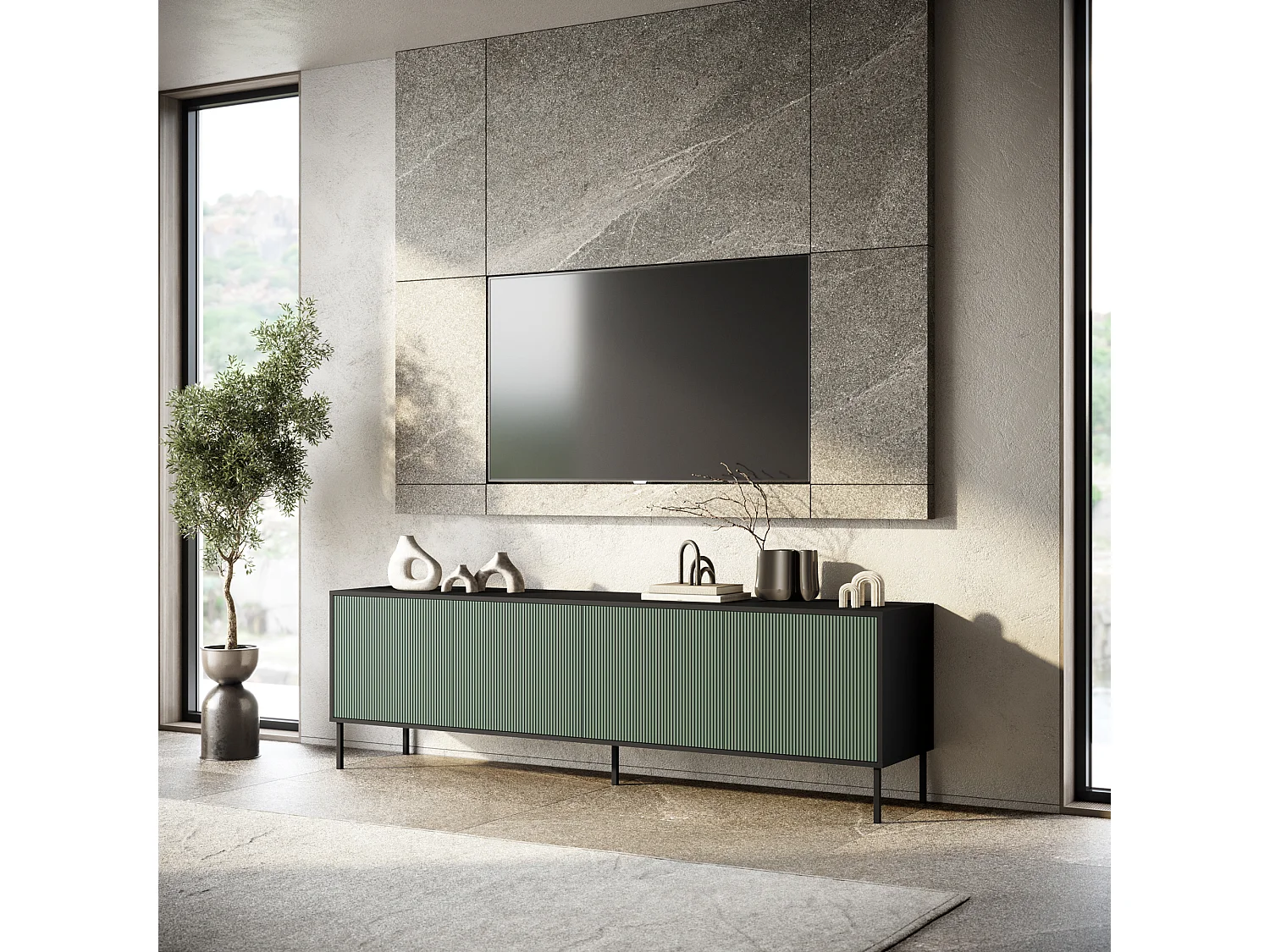 Buffet 4 portes BUDAPEST-S noir/vert sauge