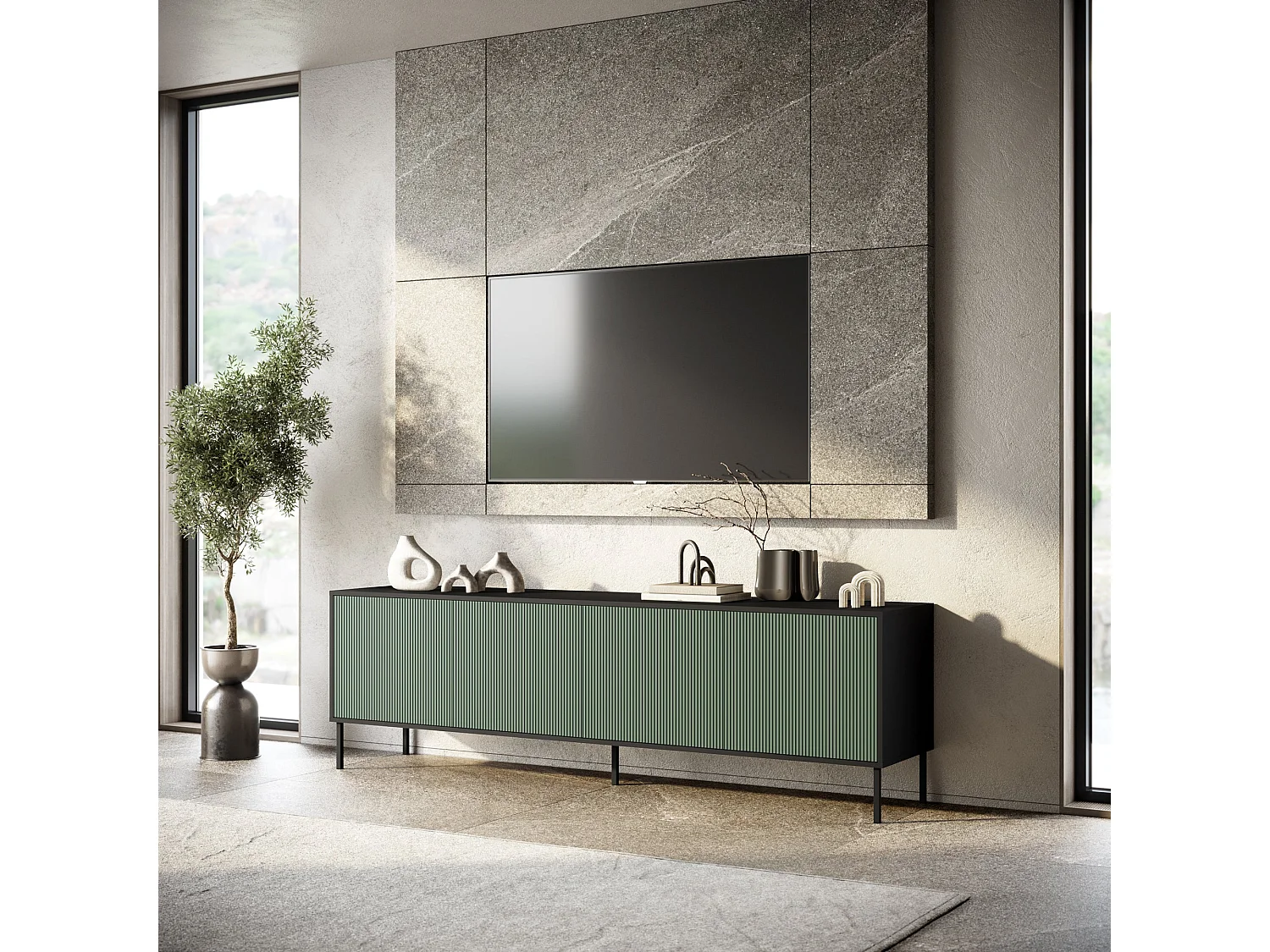 Buffet 4 portes BUDAPEST-S noir/vert sauge