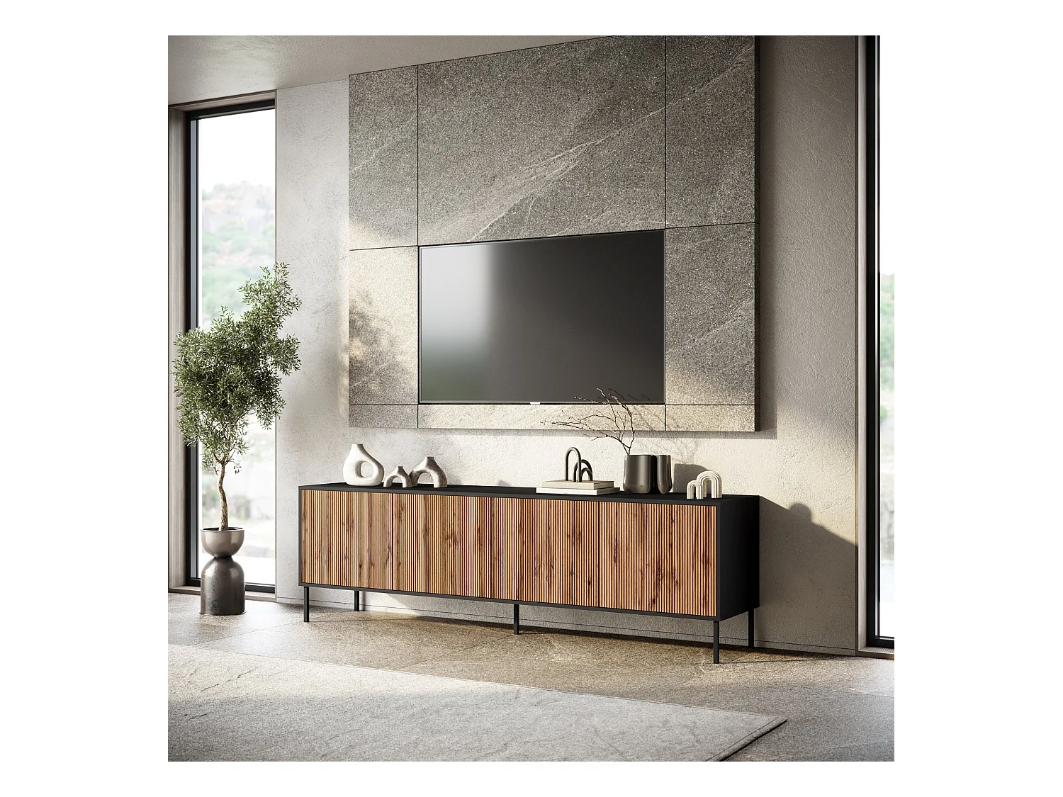 Buffet 4 portes BUDAPEST-S noir/chêne