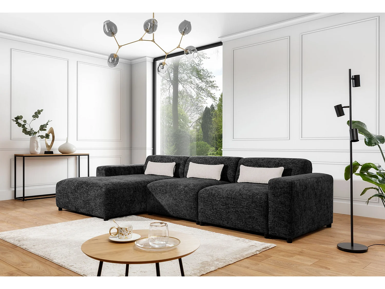 AX LIVING Couch Schwarze L Form Jughlio 331 cm elegant komfortabel L