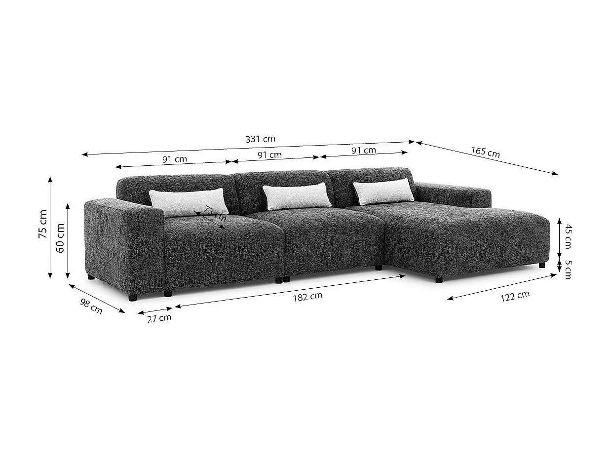 AX LIVING Couch Schwarze L Form Jughlio 331 cm elegant komfortabel L