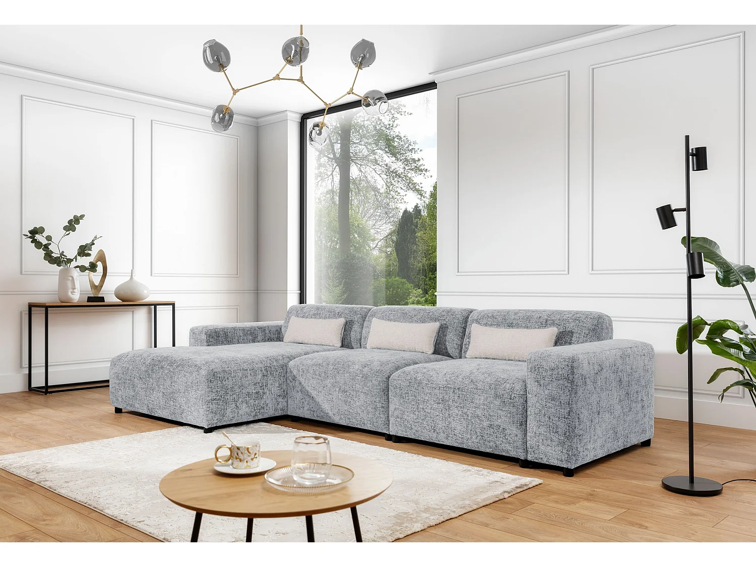 AX LIVING Couch Grau L Form Jughlio, 331 cm breit, geräumig & modern L