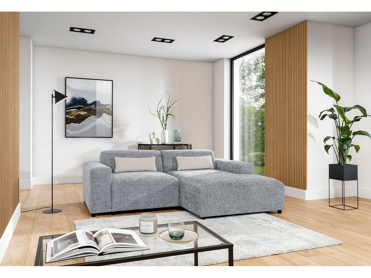 AX LIVING Ecksofa Hellgrau Jughlio, 240cm modern & funktional R