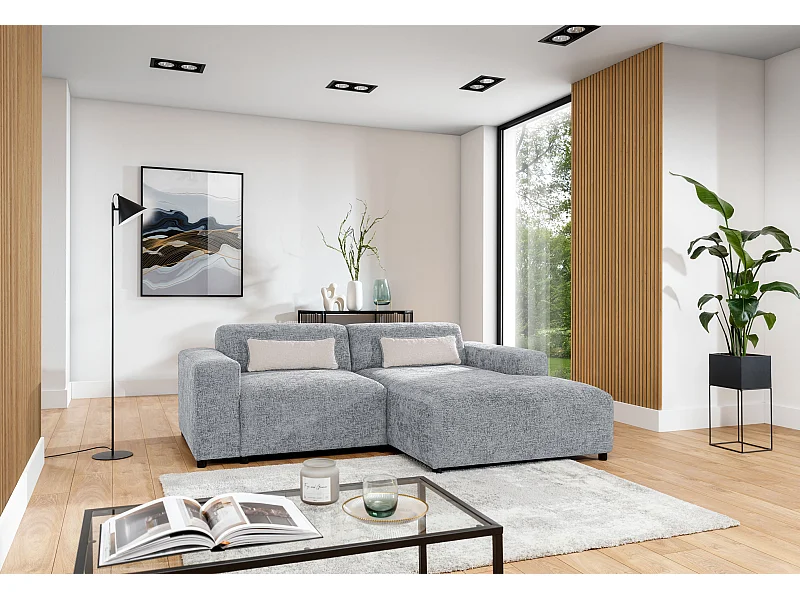AX LIVING canapé d’angle gris clair Jughlio 240 cm moderne et fonctionnel D