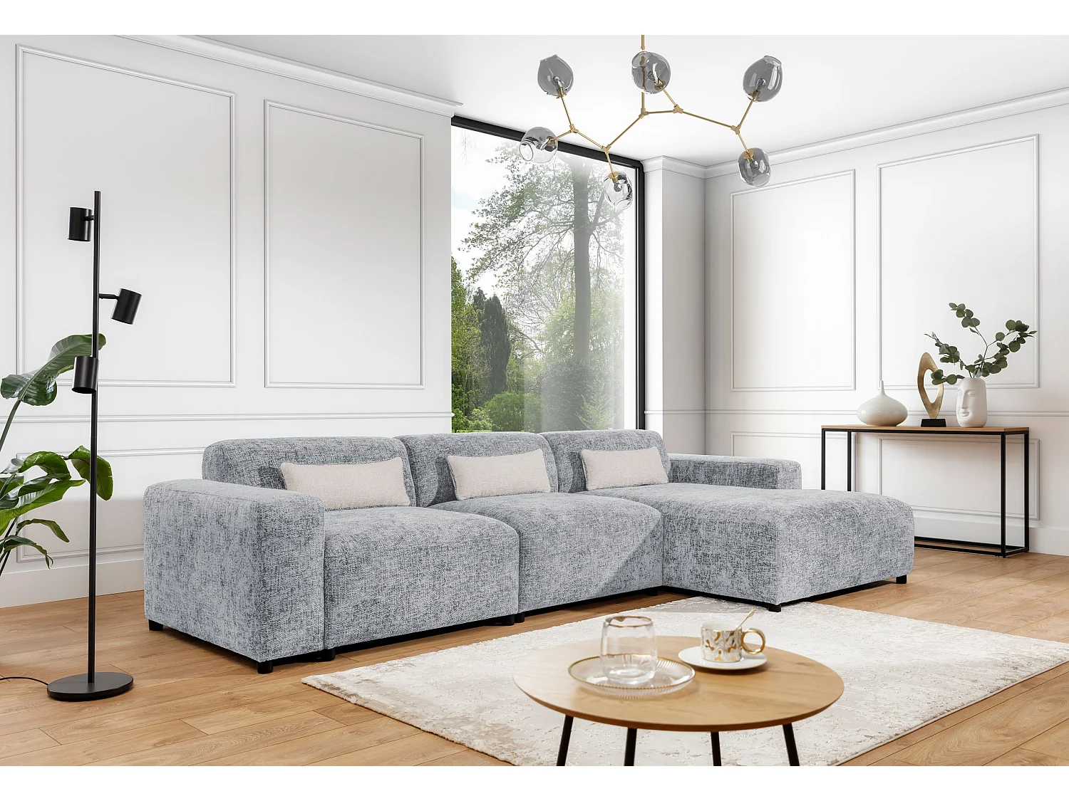 AX LIVING Couch Grau L Form Jughlio, 331 cm breit, geräumig & modern R