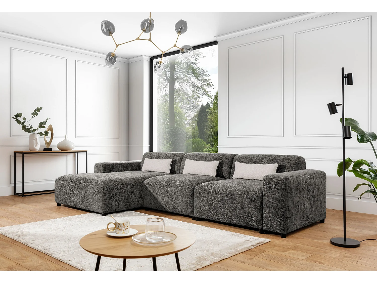 AX LIVING Couch Grau L Form Jughlio 331cm breit stilvoll & geräumig L