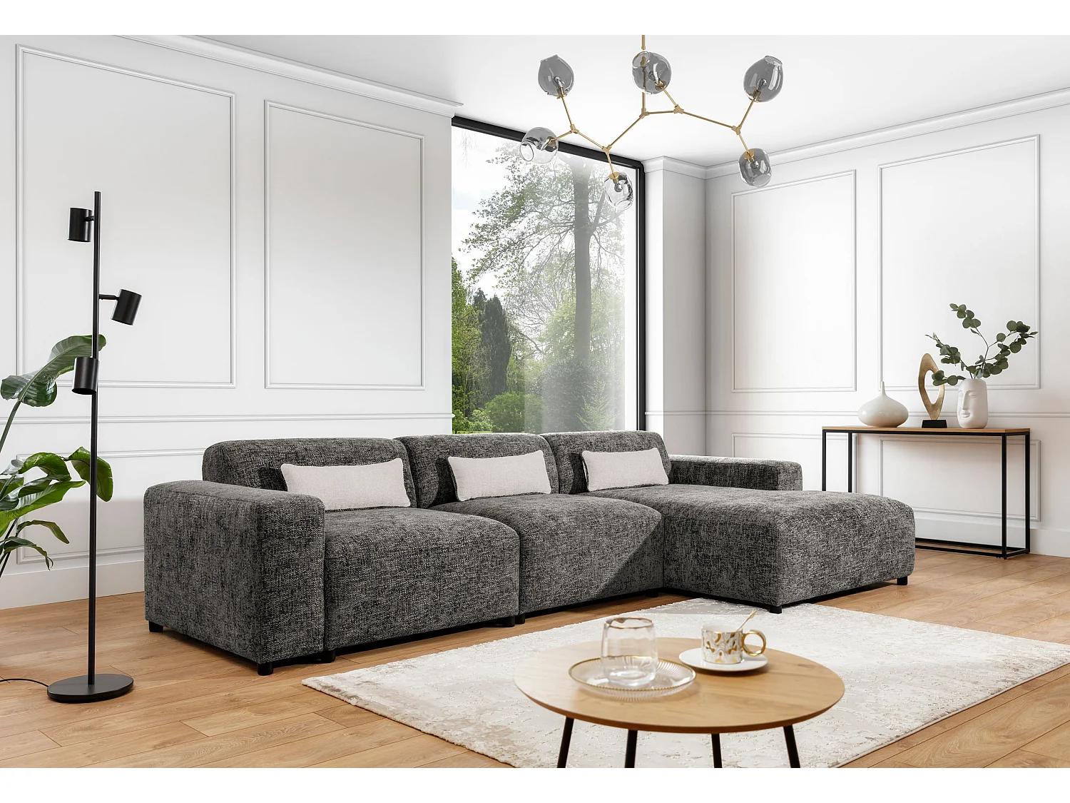 AX LIVING Couch Grau L Form Jughlio 331cm breit stilvoll & geräumig R