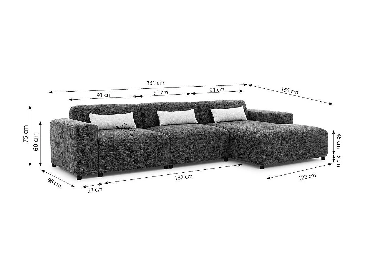 AX LIVING Couch Grau L Form Jughlio 331cm breit stilvoll & geräumig R