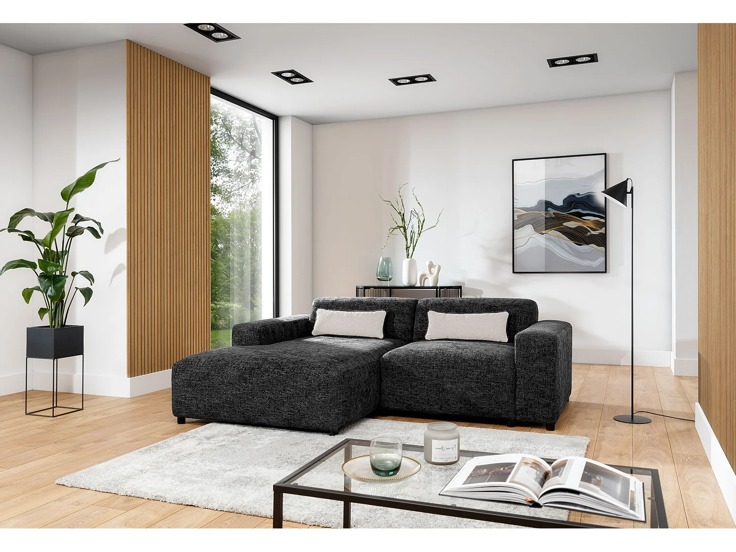 AX LIVING Schwarze Eckcouch Jughlio in L-Form 240cm elegant & modern L