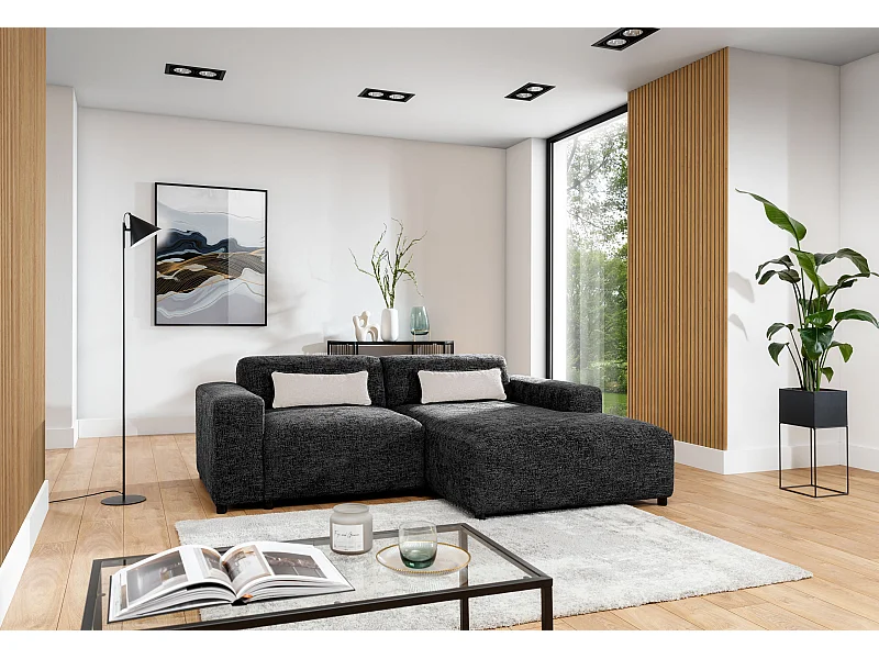 AX LIVING canapé d’angle noir Jughlio en forme de L 240 cm élégant et moderne D