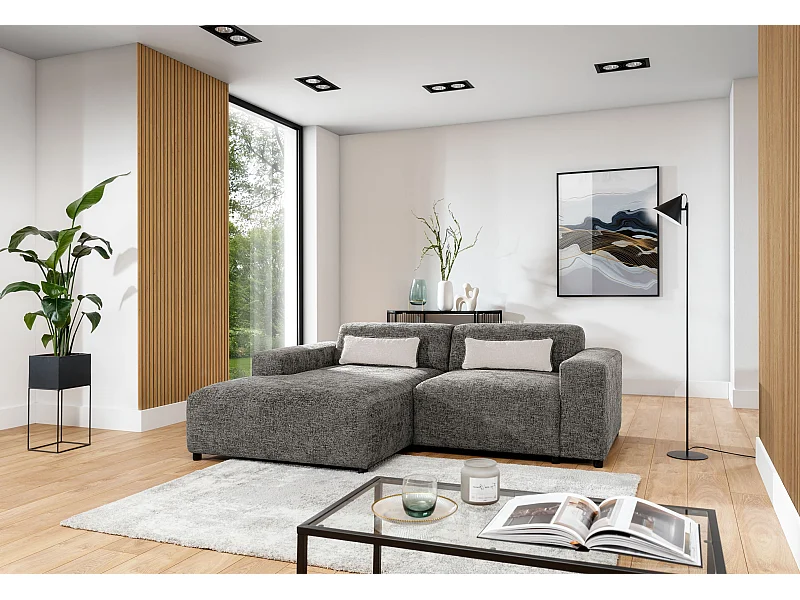 AX LIVING canapé d’angle gris Jughlio 240 cm stylé et confortable G