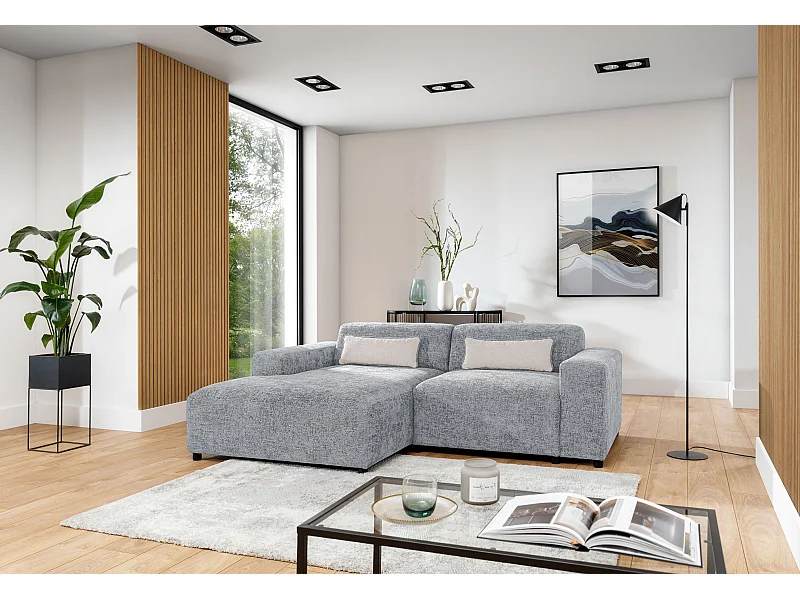 AX LIVING canapé d’angle gris clair Jughlio 240 cm moderne et fonctionnel G