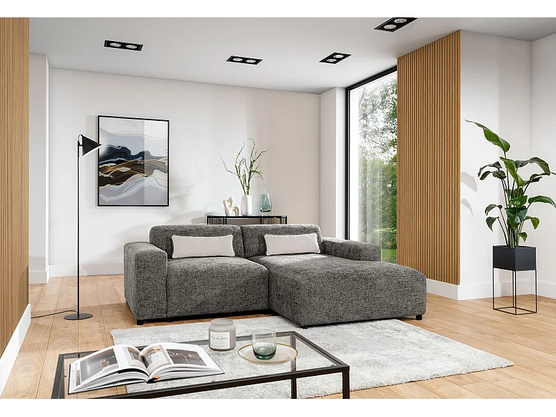 AX LIVING canapé d’angle gris Jughlio 240 cm stylé et confortable D