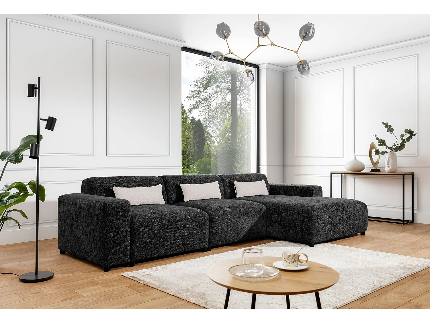 AX LIVING Couch Schwarze L Form Jughlio 331 cm elegant komfortabel R