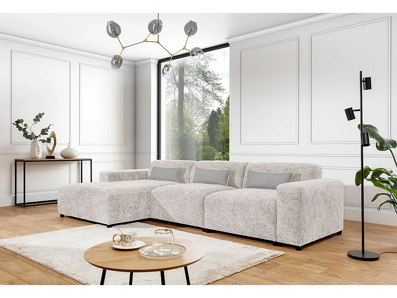 AX LIVING canapé en L beige Jughlio 331 cm large, moderne et spacieux G