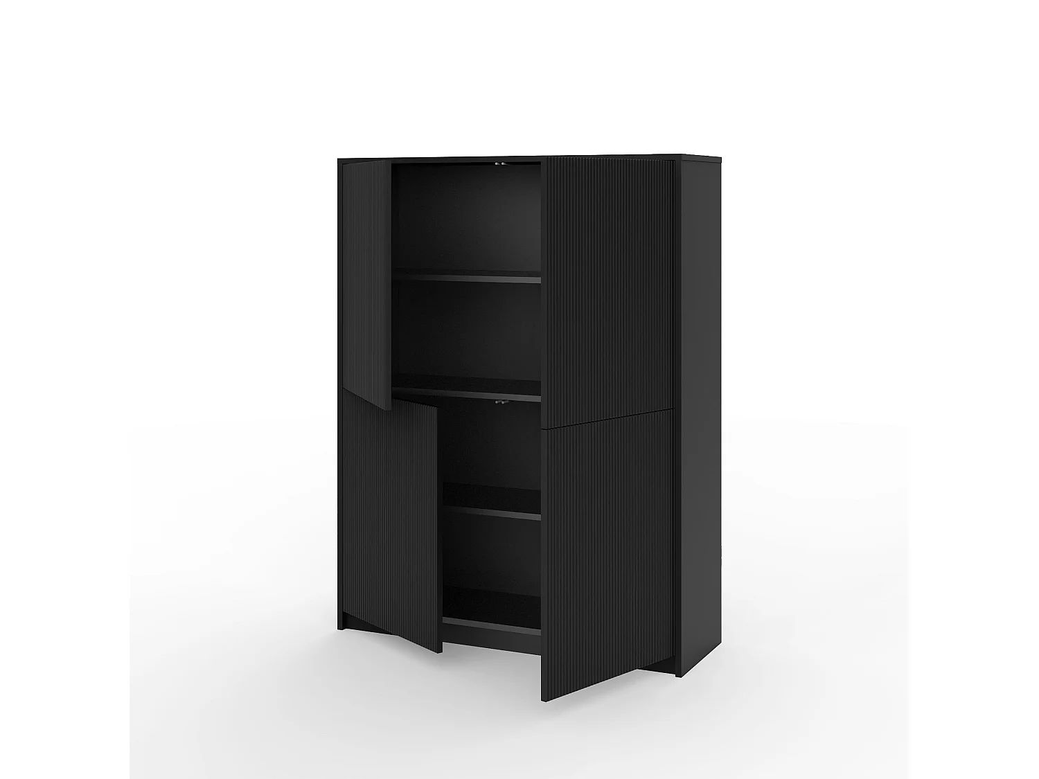 Anrichte hoch moderner Schrank mit geriffelten Türen Budapest - Schwarz