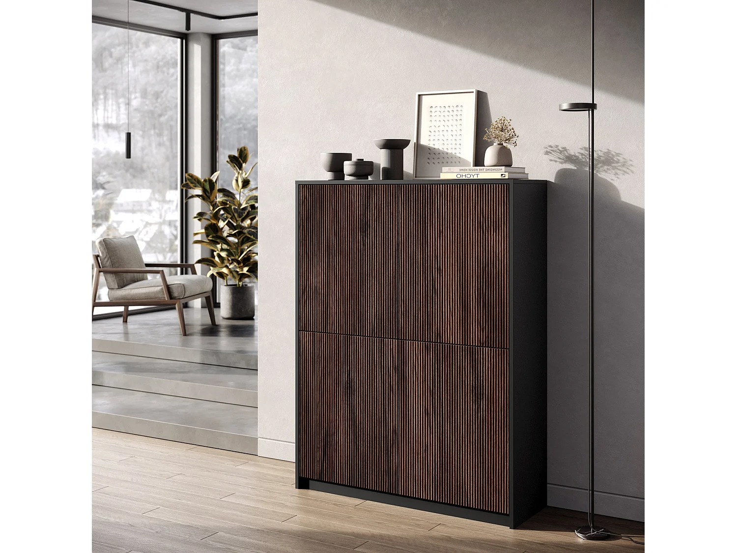 Buffet haut BUDAPEST noir/chêne Rio