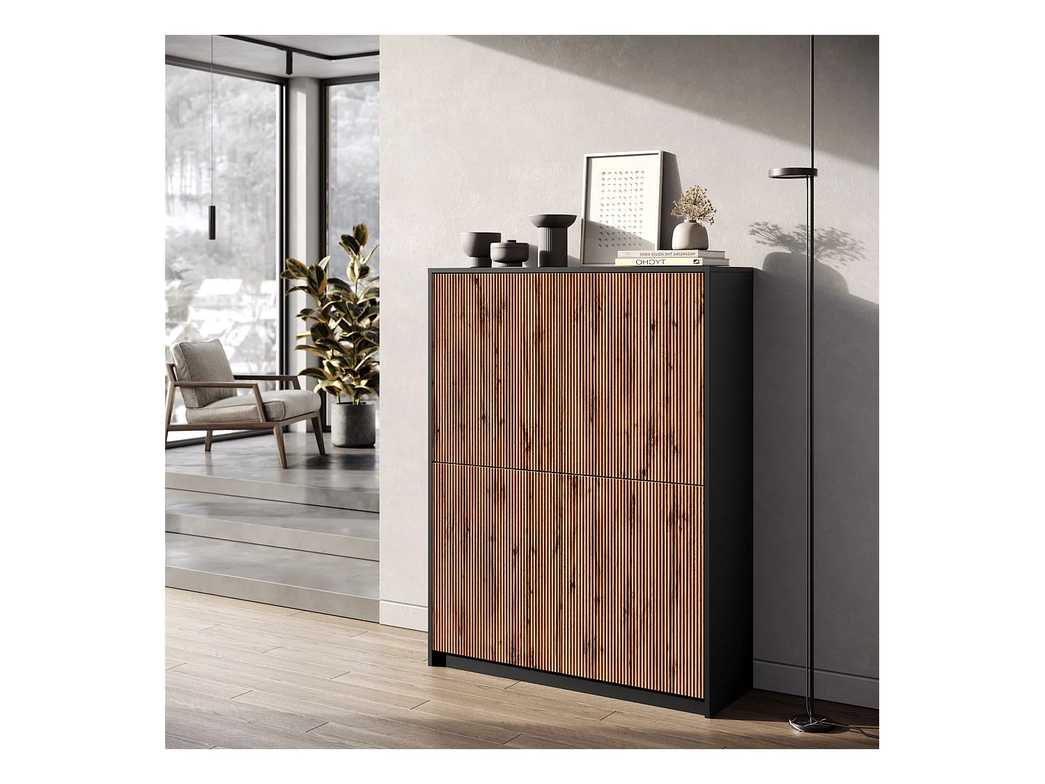 Buffet haut BUDAPEST noir/chêne