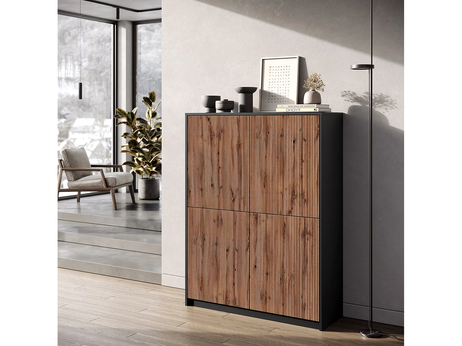 Buffet haut BUDAPEST noir/chêne