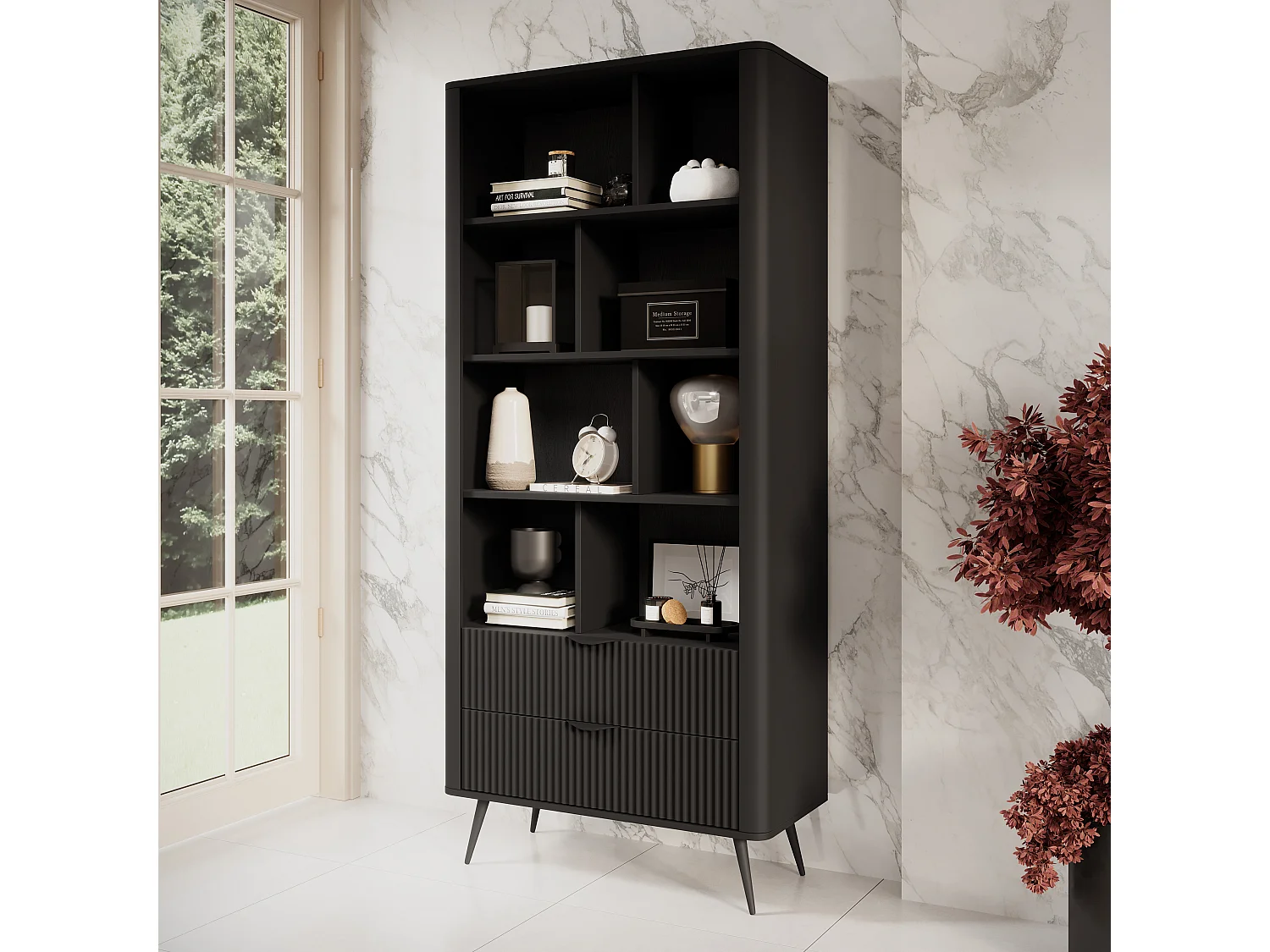 AX LIVING Vespasia modernes Bücherregal 88,2 x 193,8 x 38 cm schwarz