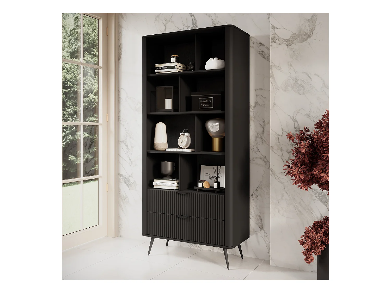 AX LIVING Vespasia modernes Bücherregal 88,2 x 193,8 x 38 cm schwarz