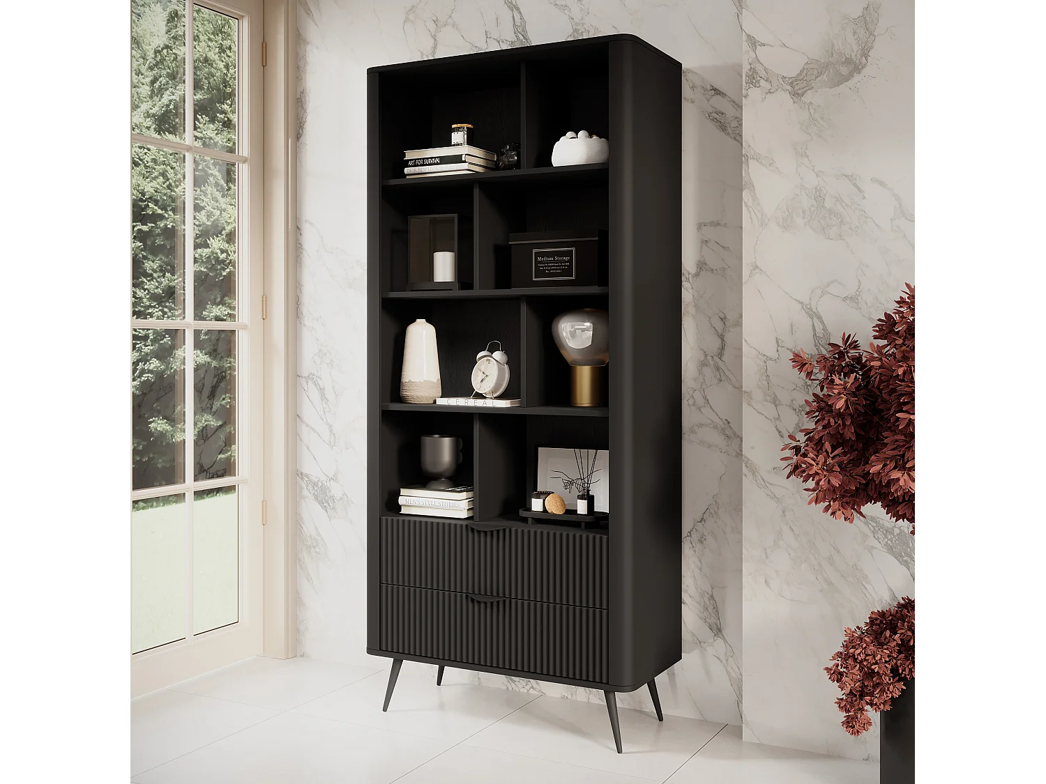 AX LIVING Bibliothèque moderne ouverte noire Vespasia 88,2 x 193,8 cm