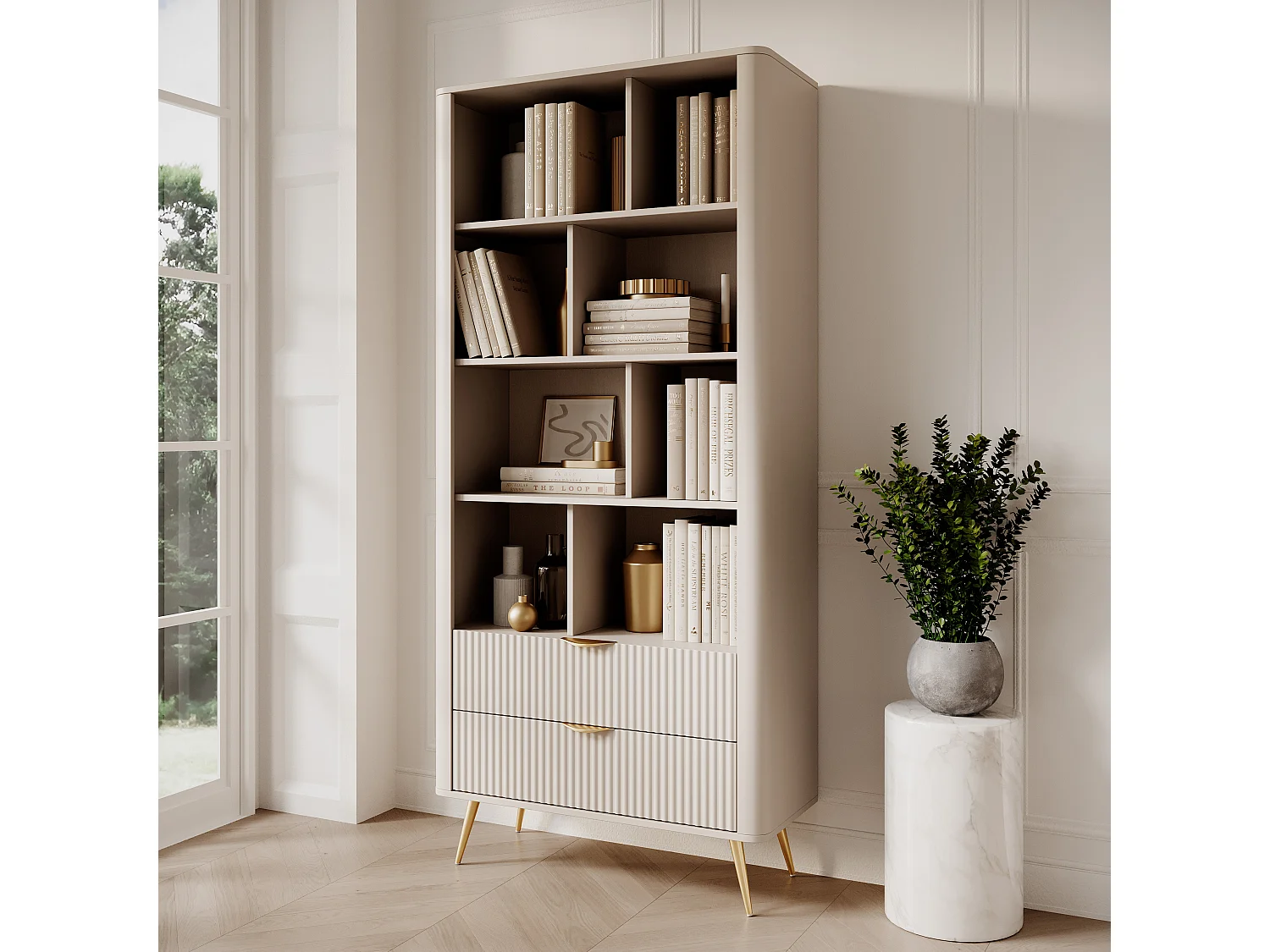 AX LIVING étagère ouverte moderne Vespasia 88,2 x 193,8 x 38 cm beige