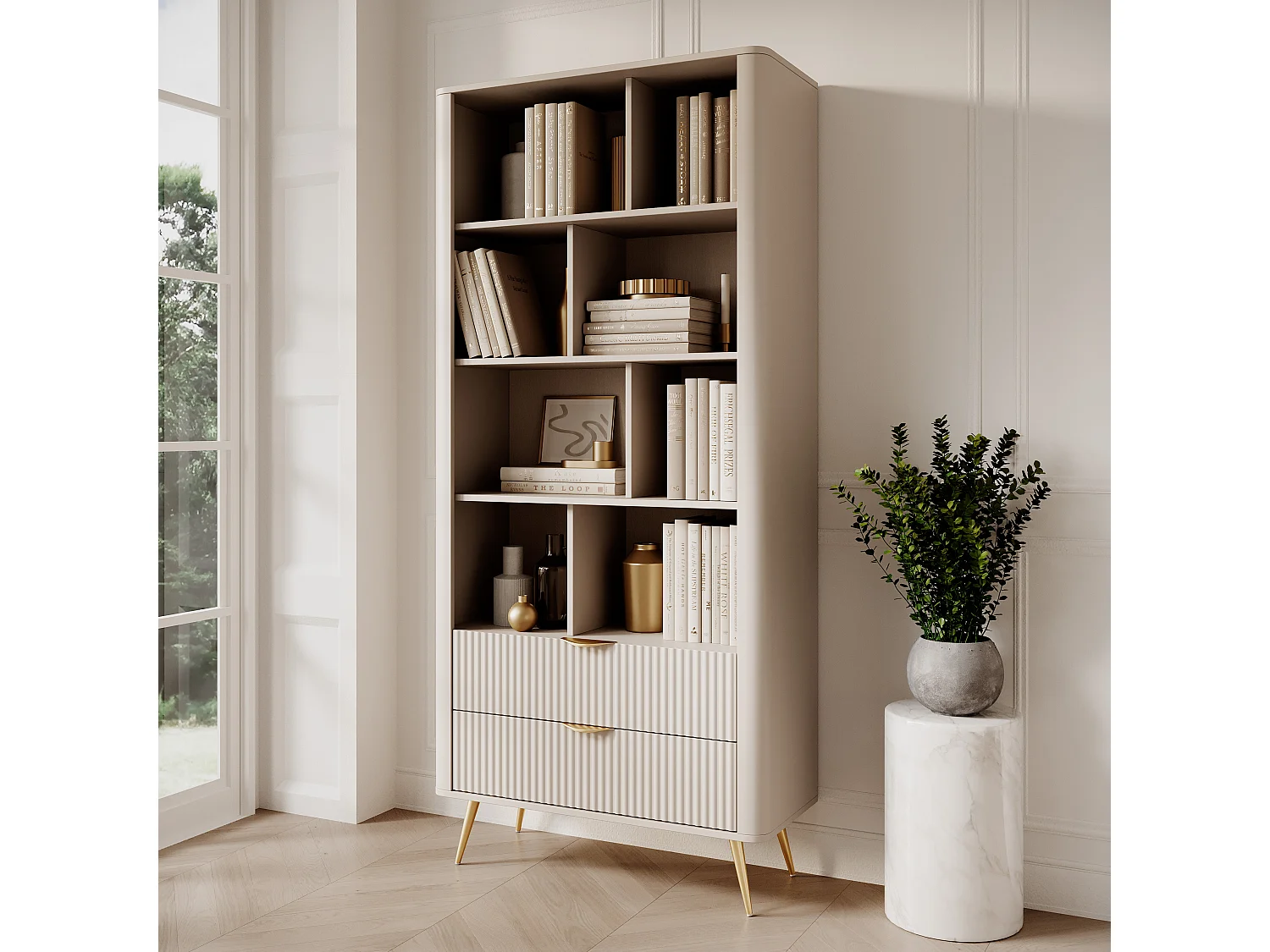 AX LIVING Bibliothèque moderne ouverte beige Vespasia 88,2 x 193,8 cm