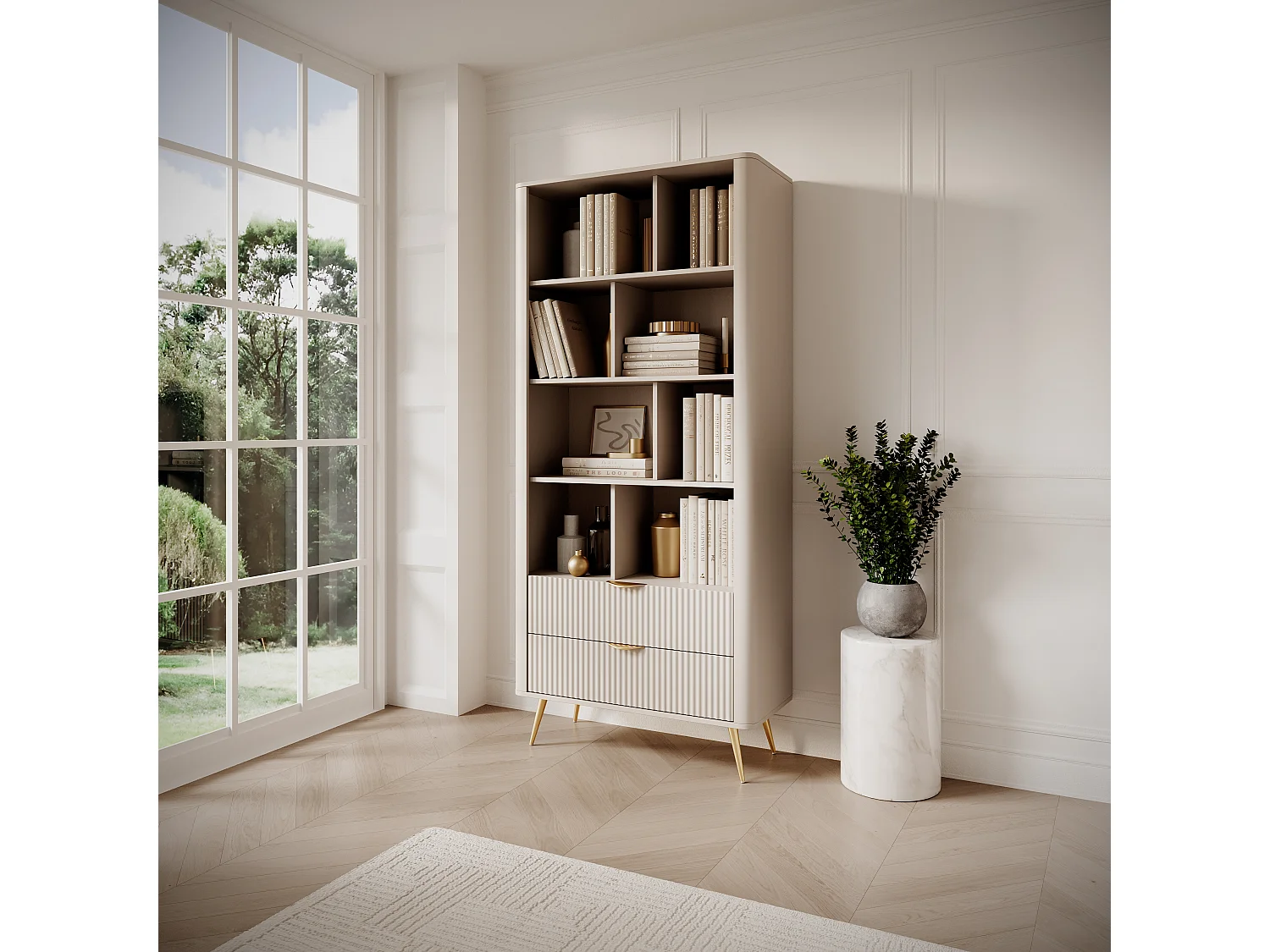AX LIVING Bibliothèque moderne ouverte beige Vespasia 88,2 x 193,8 cm