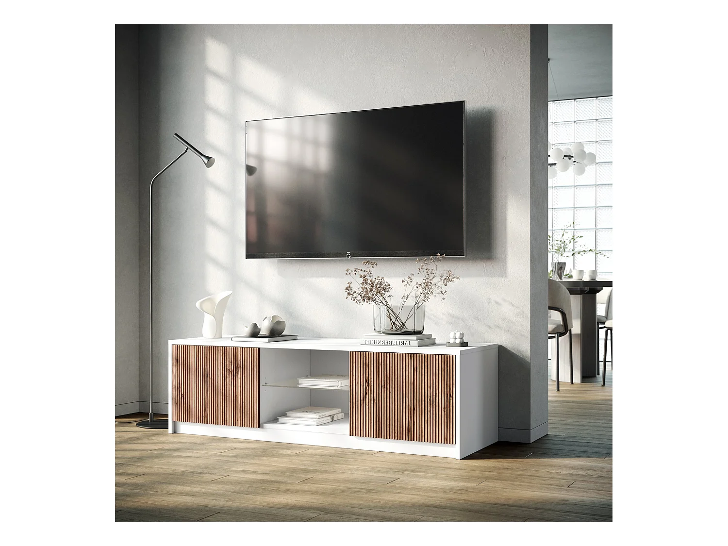 Meuble TV BUDAPEST blanc/chêne