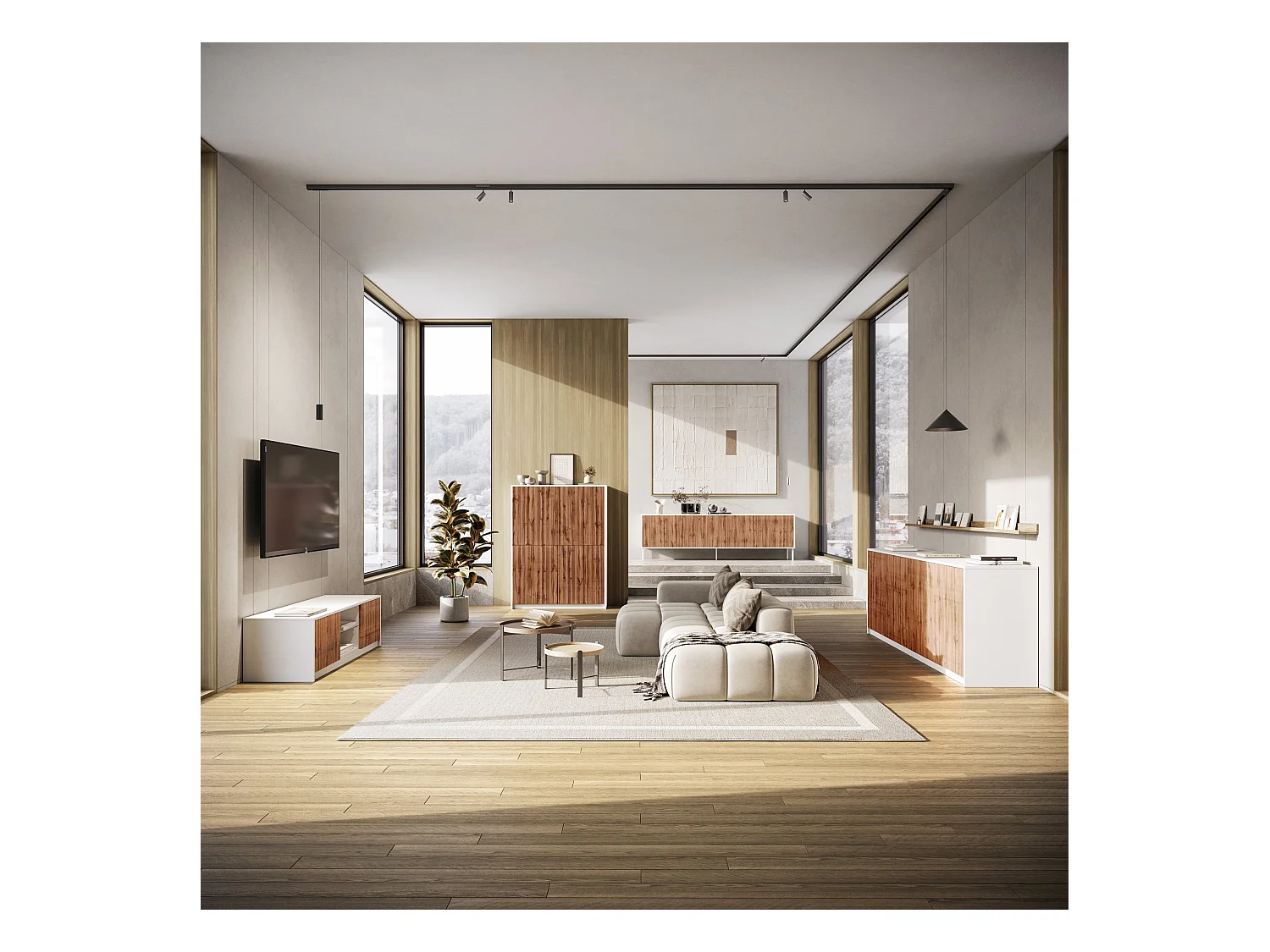 Meuble TV BUDAPEST blanc/chêne