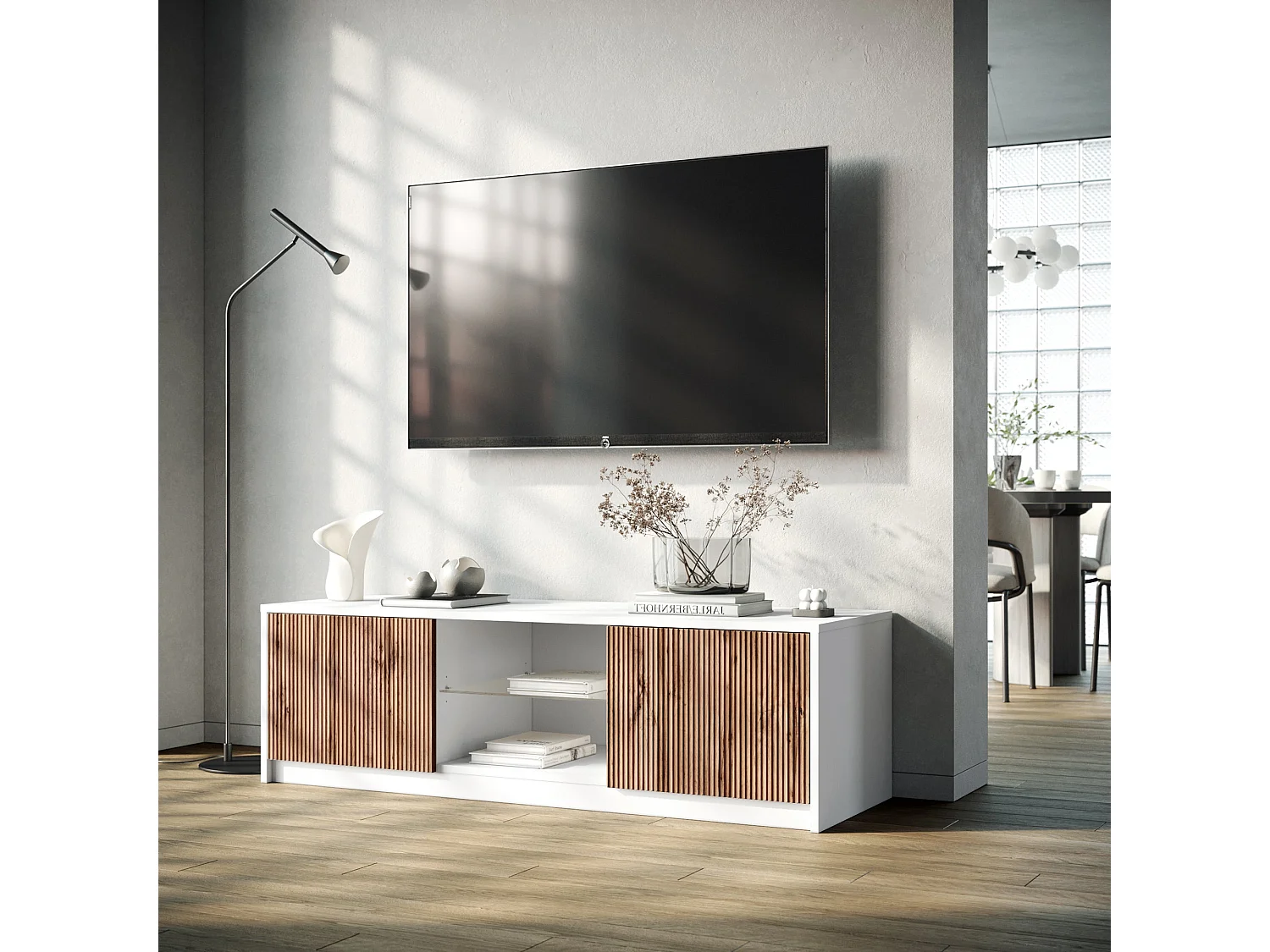 Meuble TV BUDAPEST blanc/chêne