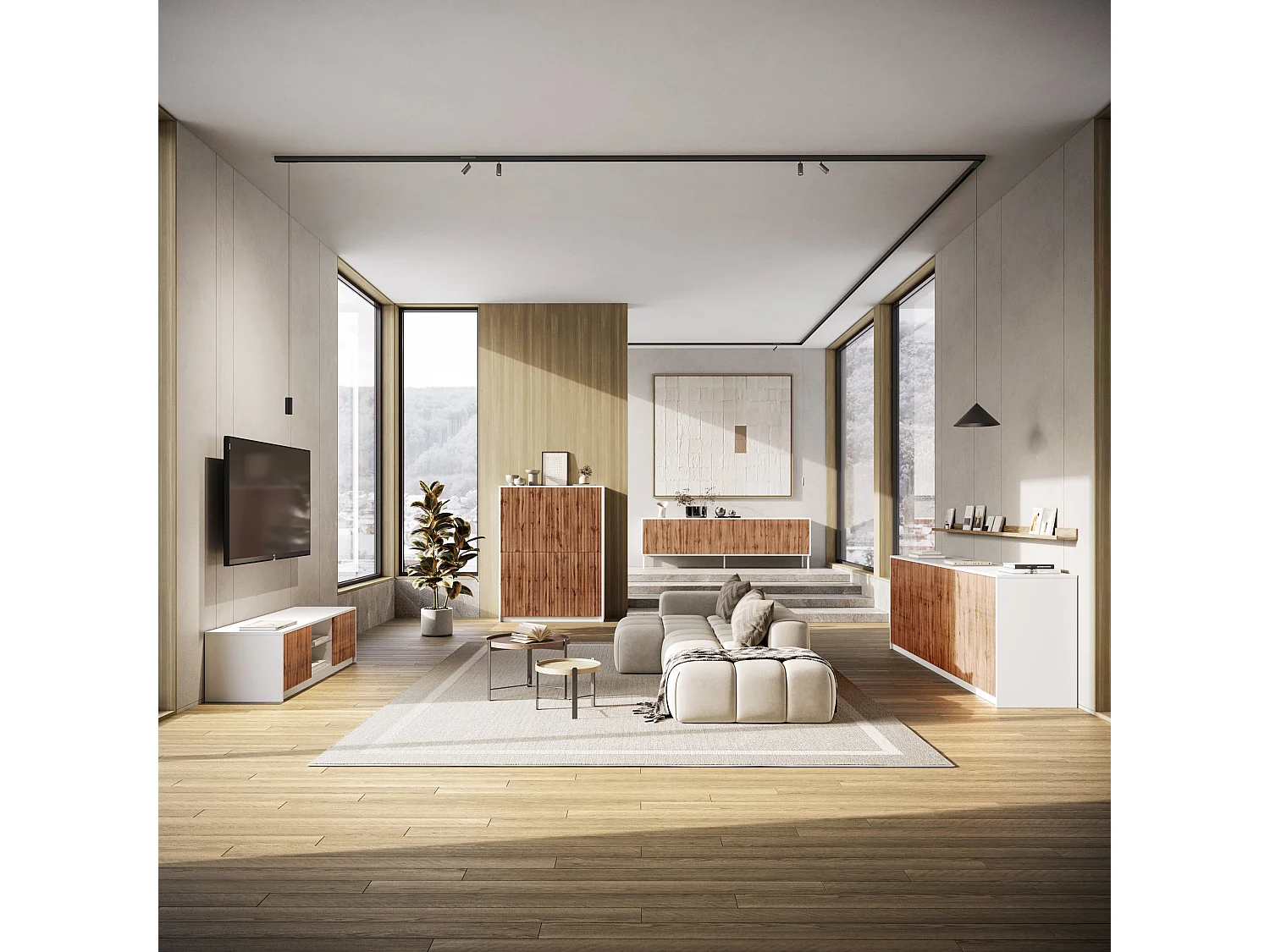 Meuble TV BUDAPEST blanc/chêne