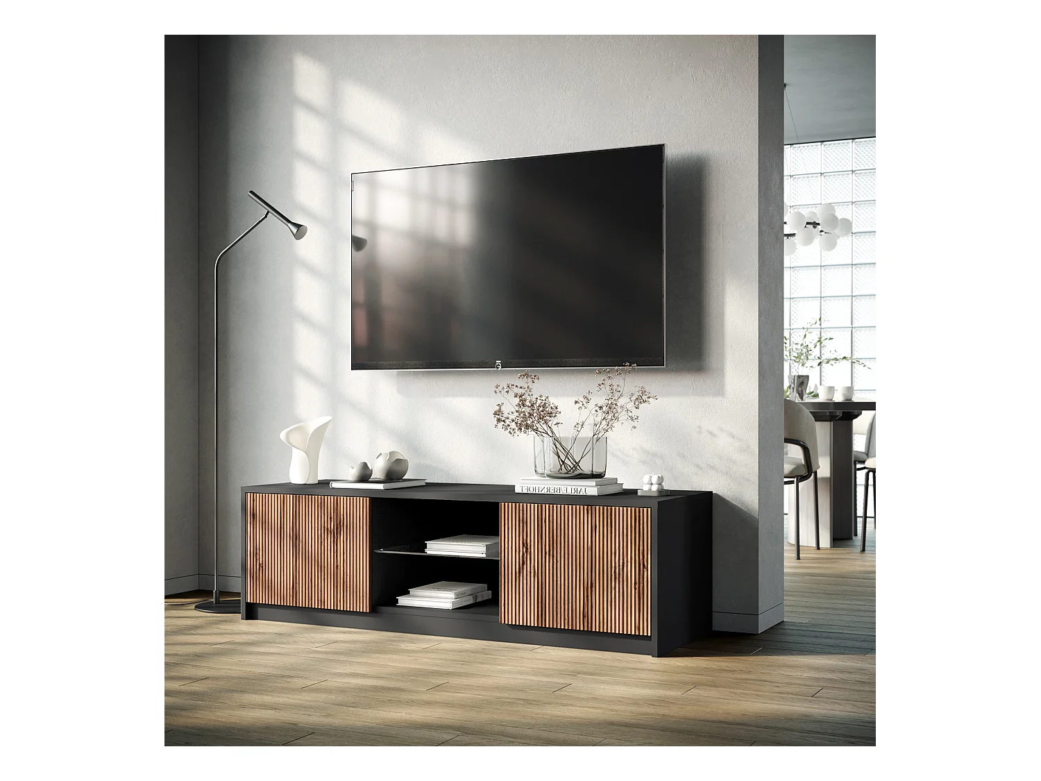 Meuble TV BUDAPEST noir/chêne