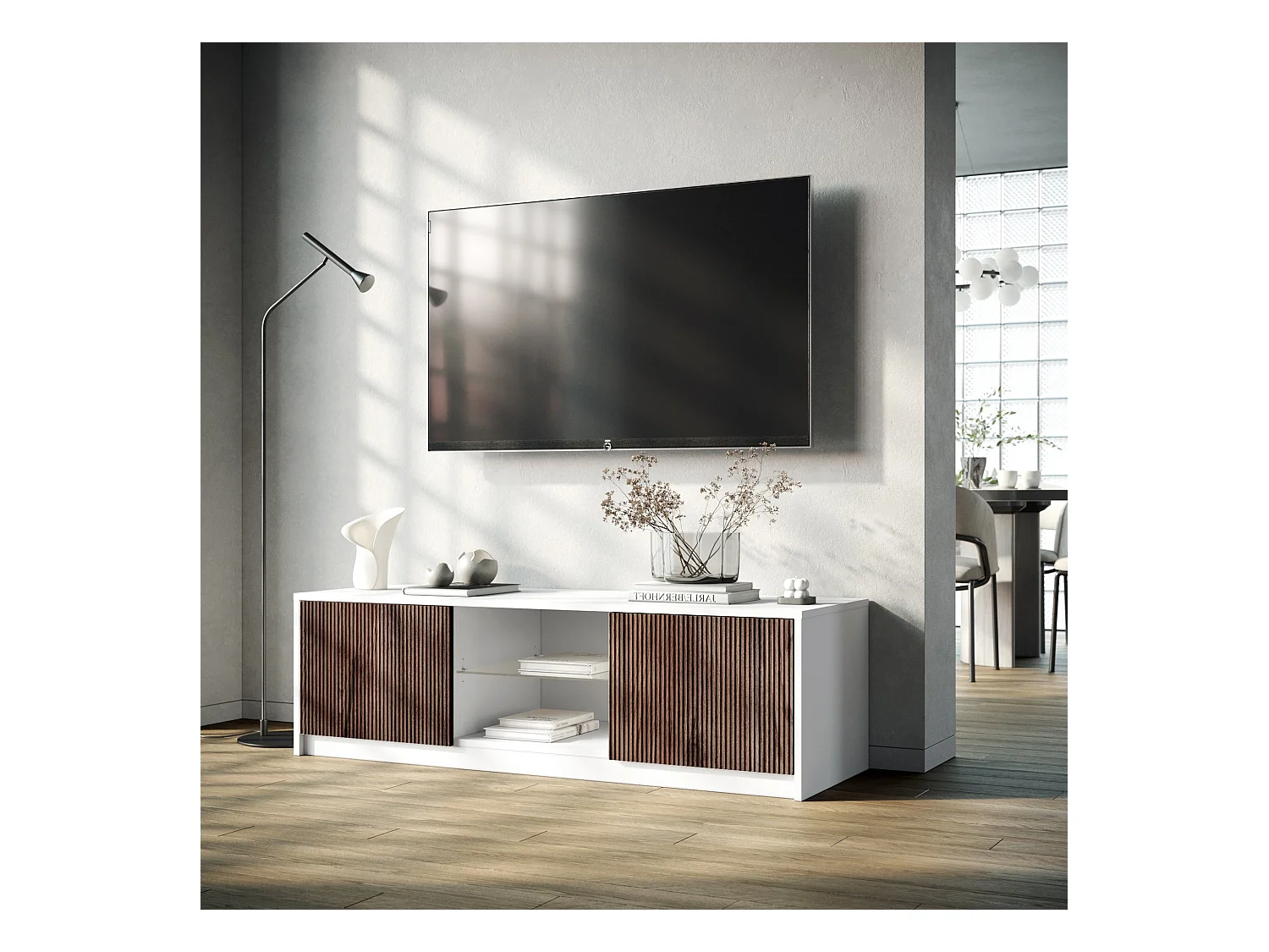 Meuble TV BUDAPEST blanc/chêne Rio