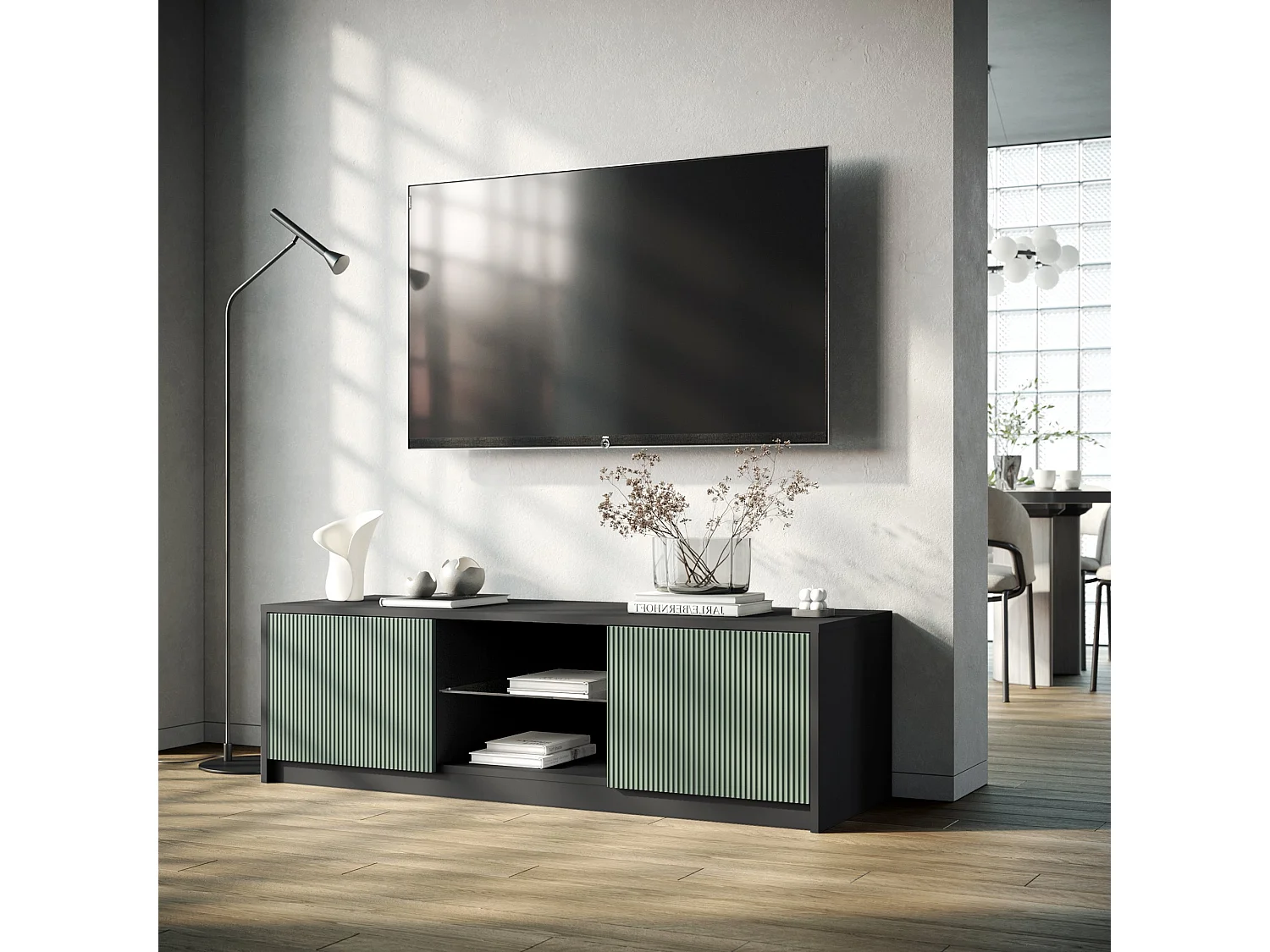 TV-Schrank BUDAPEST schwarz/Salbeigrün