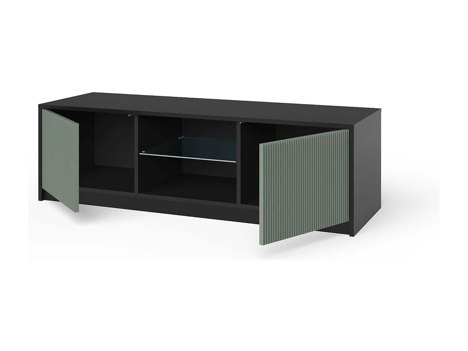 Mobile porta TV moderno con ante frontali cannettate 150x50x45cm Budapest - Verde